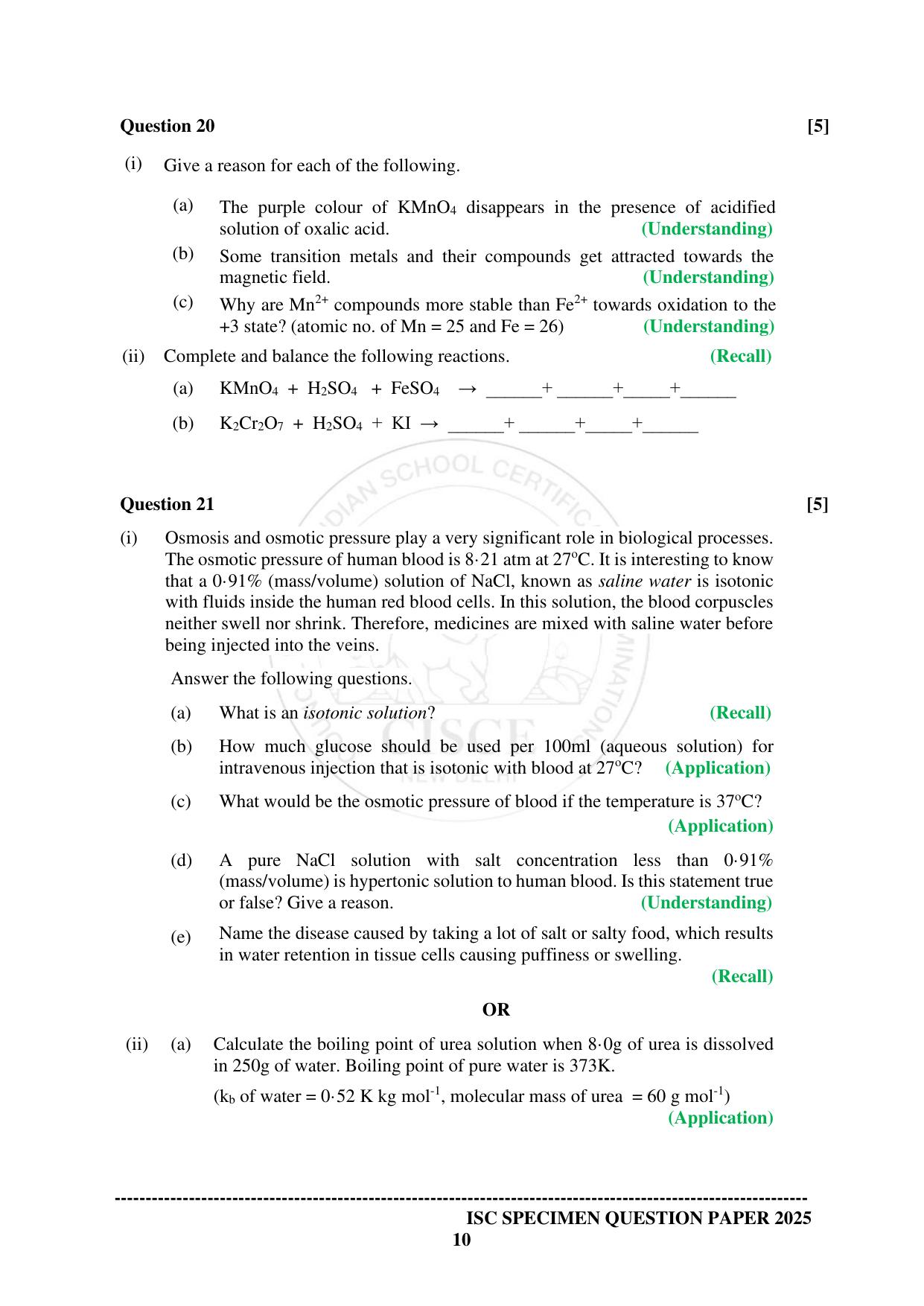 ISC Class 12 2025 CHEMISTRY (SQP & AK) Specimen Paper - Page 10