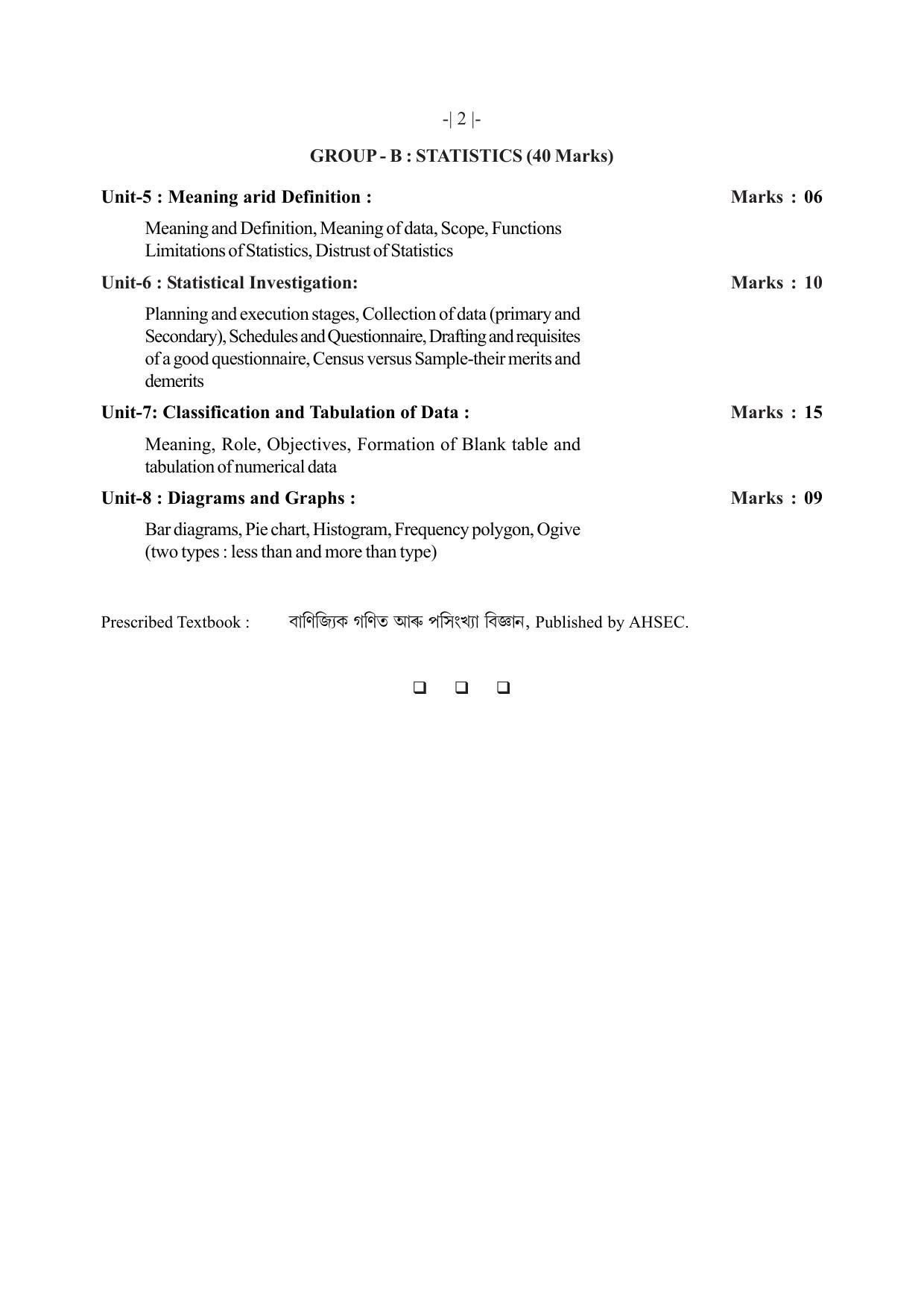 AHSEC 1st Year Business-Mathematics-Statistics Syllabus - Page 2