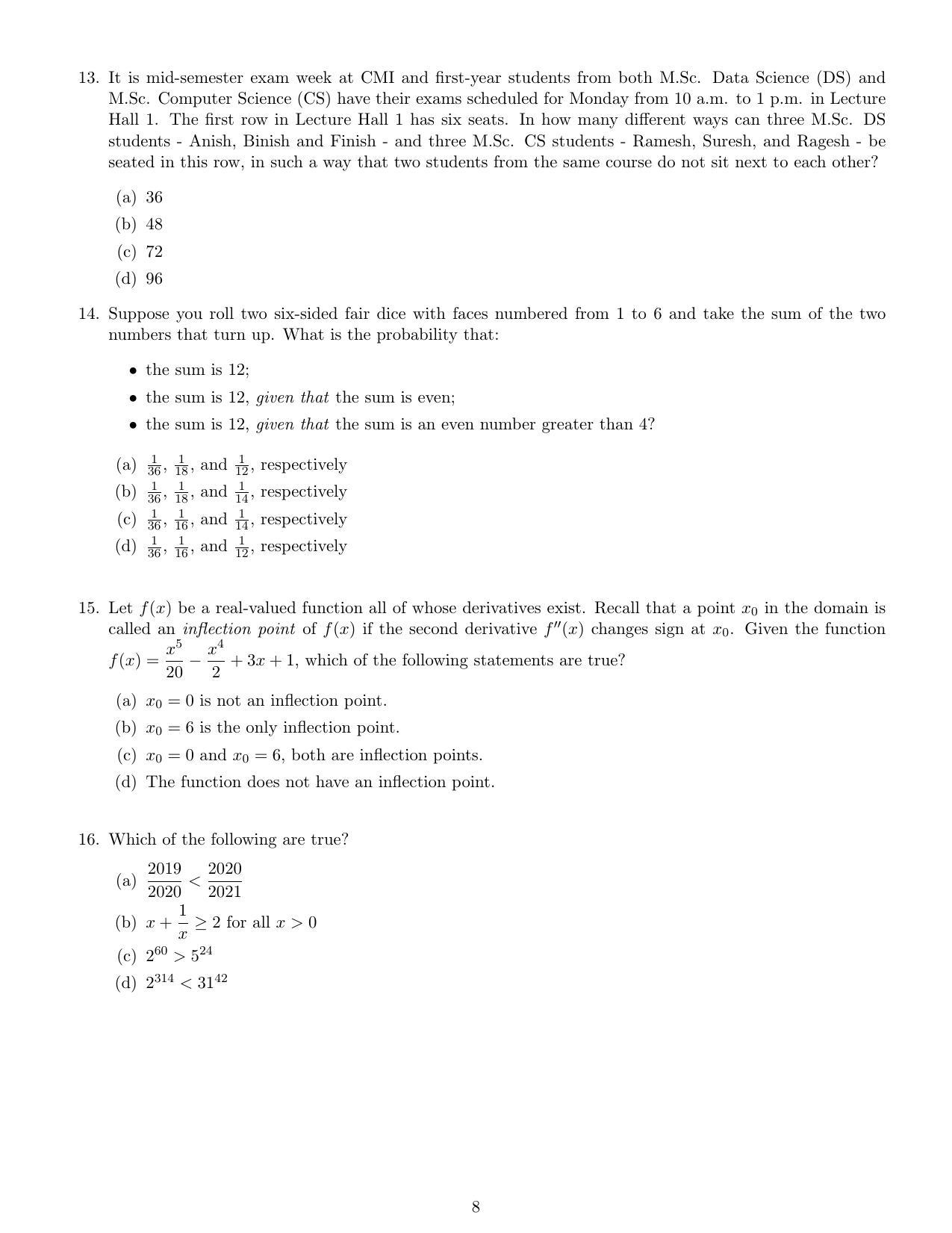 CMI Entrance Exam 2020 Question Paper MSc Data Science - Page 10