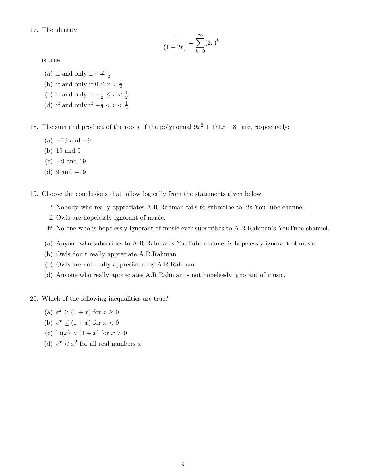 CMI Entrance Exam 2020 Question Paper MSc Data Science - Page 11