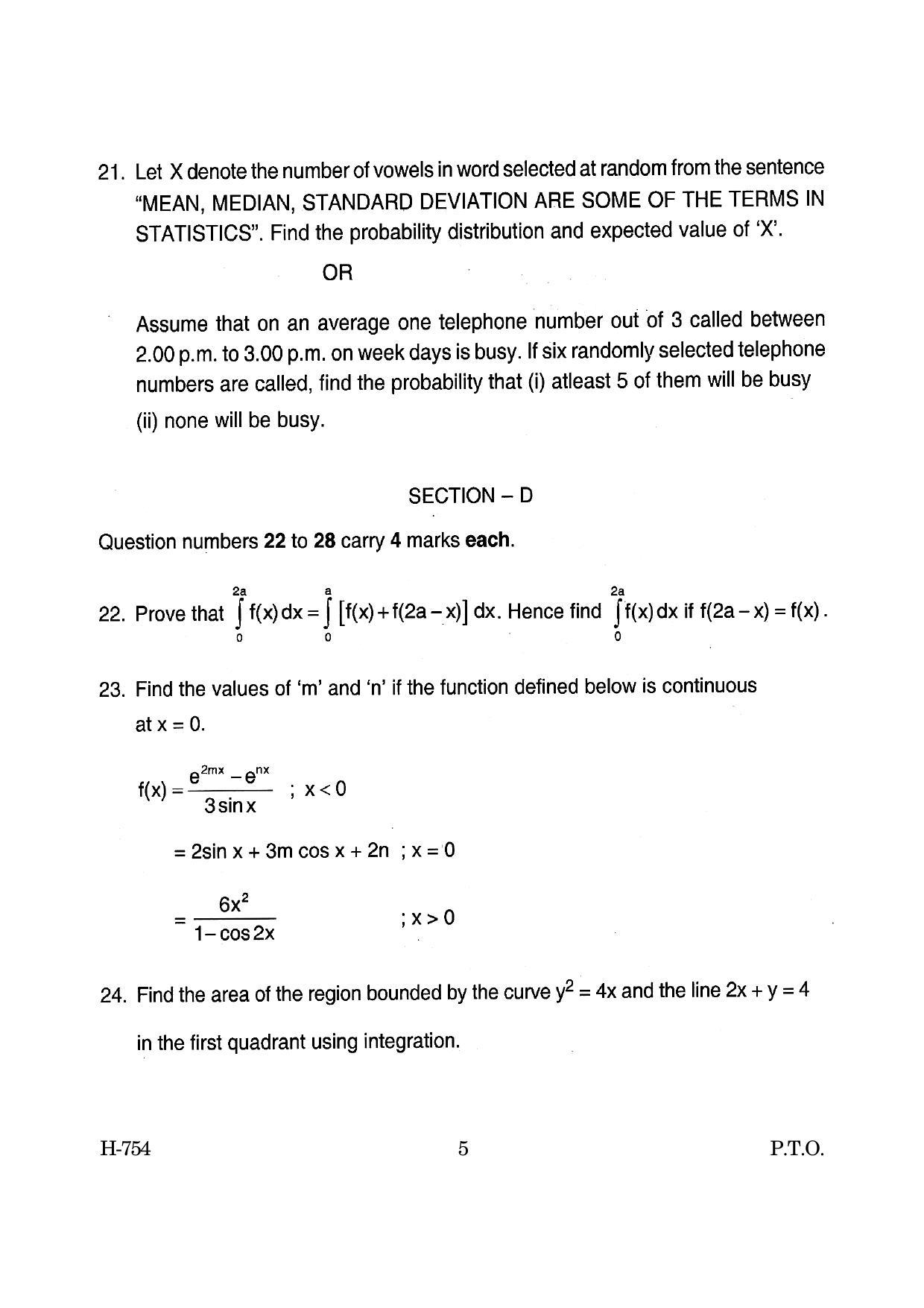 Goa Board Class 12 Mathematics (June 2019) Question Paper - Page 5