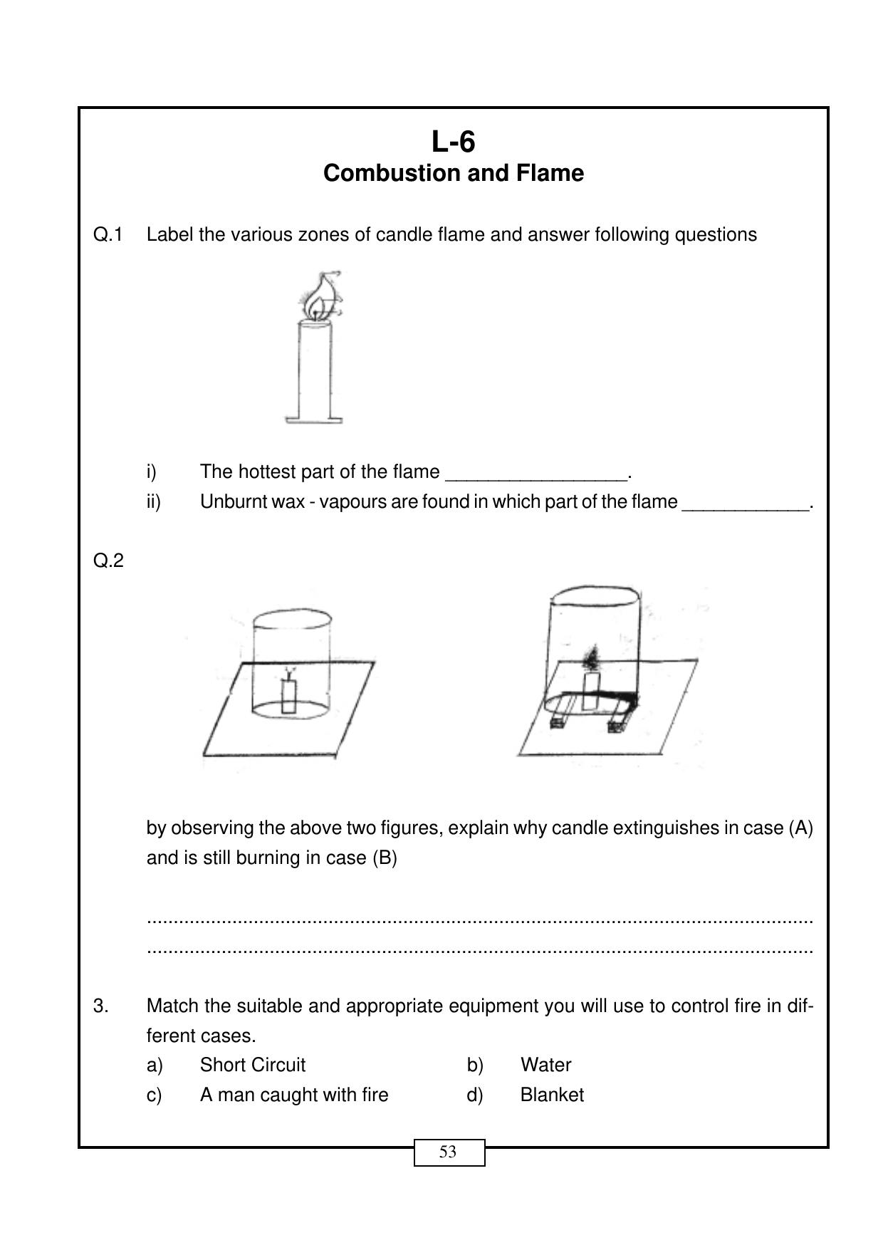 CBSE Worksheets for Class 8 Science Combustion and Flame Part B Assignment - Page 1