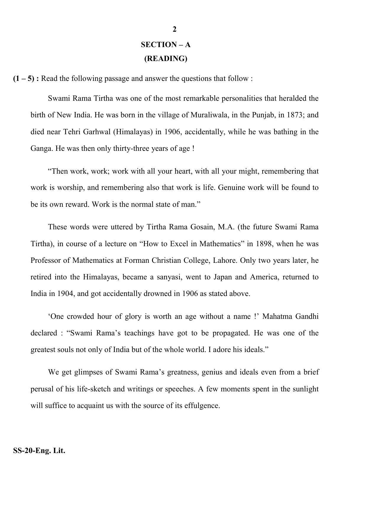 Class 12 2020 English Literature RBSE Question Paper - Page 2