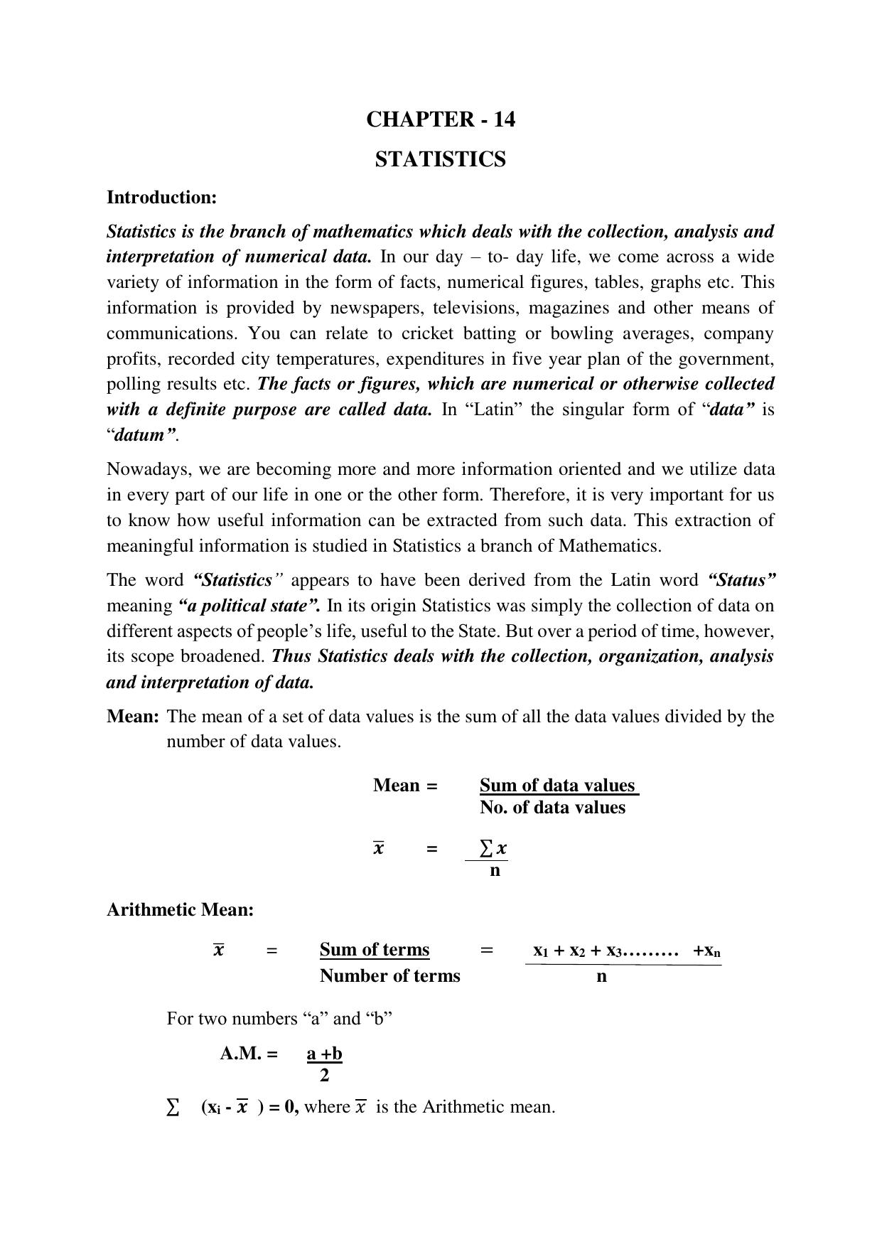 JKBOSE Class 10 Maths: CHAPTER 14 Statistics Question Bank - Page 1