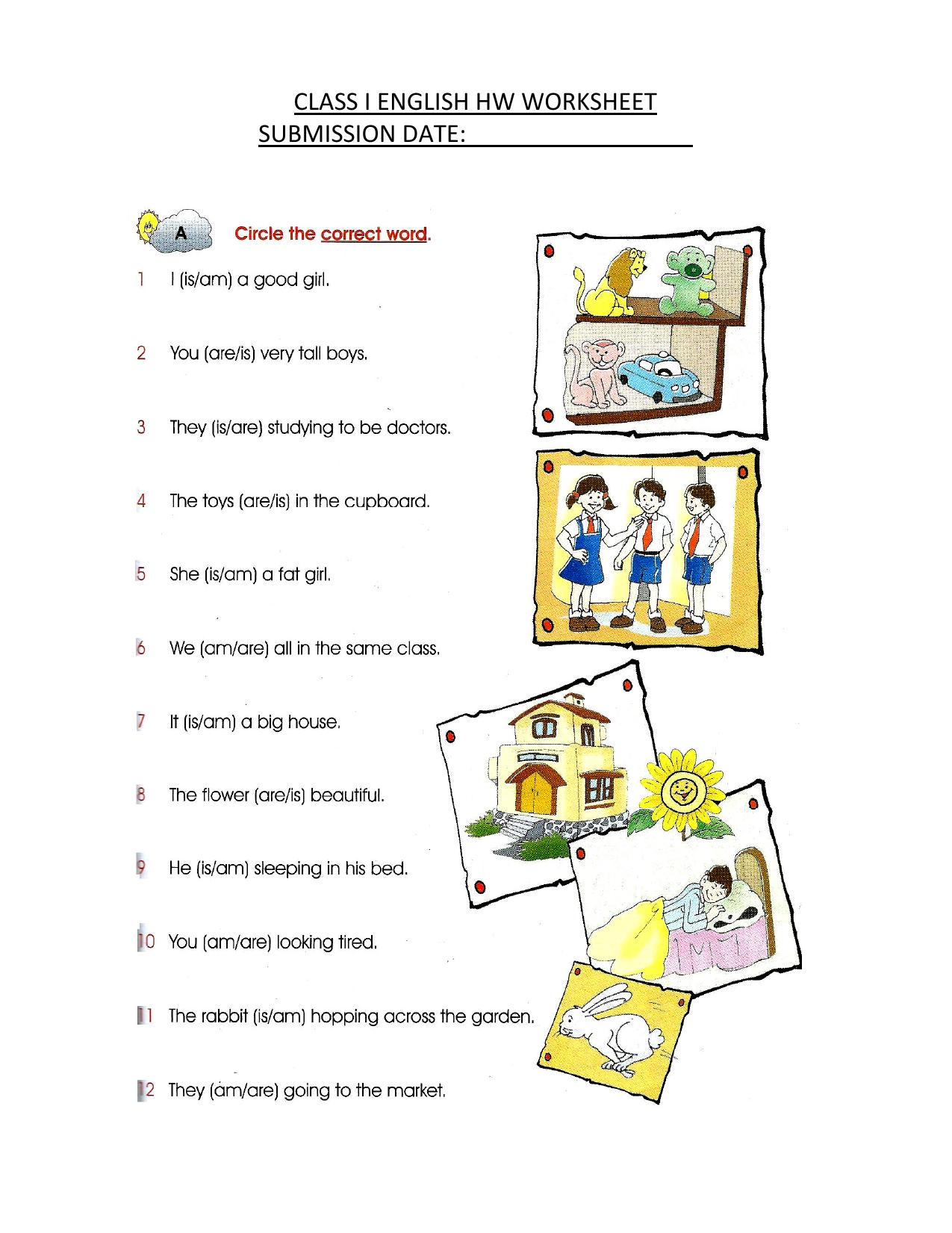 Worksheet for Class 1 English Assignment 67 Corred Word - Page 1
