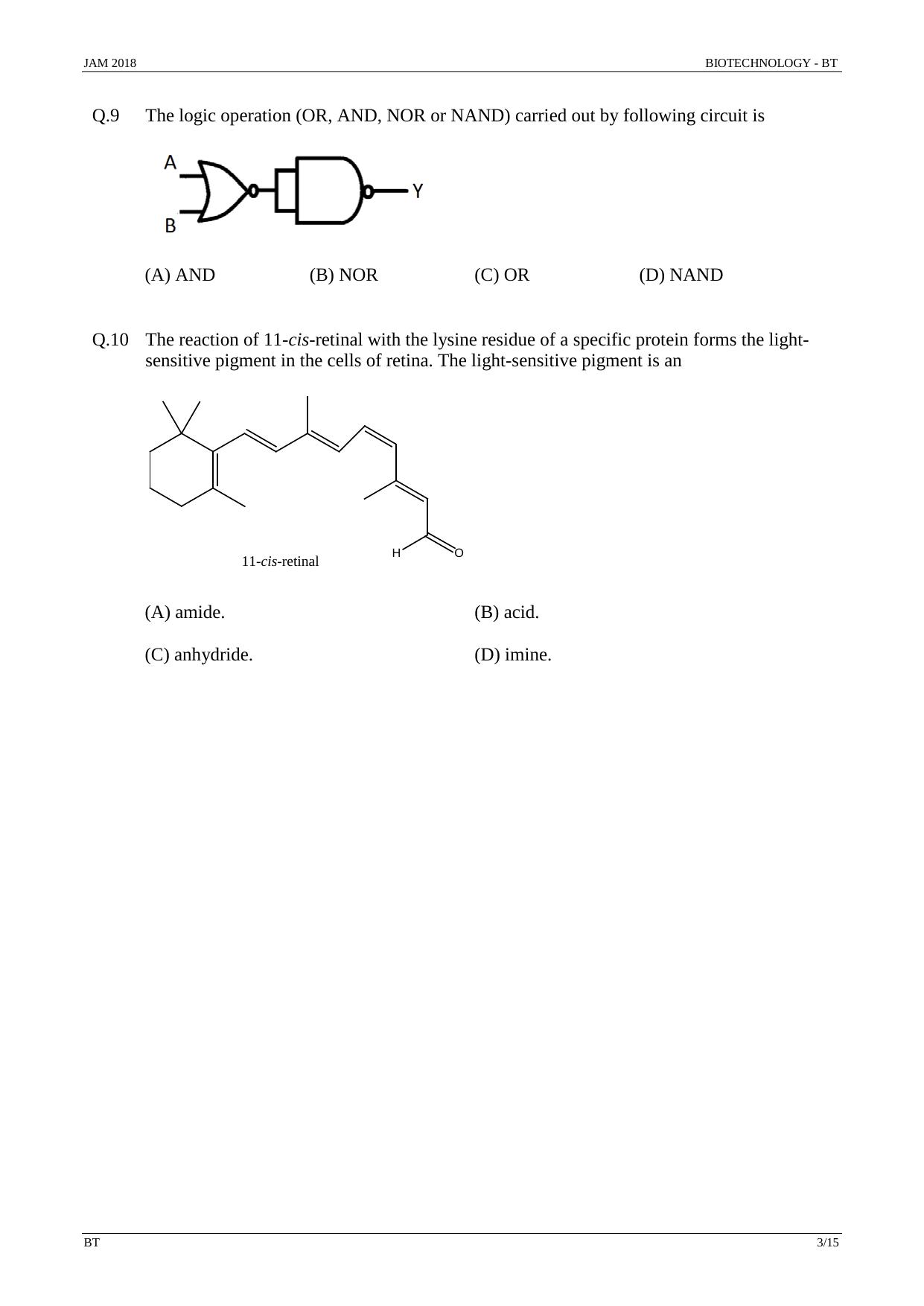 JAM 2018: BT Question Paper - Page 3