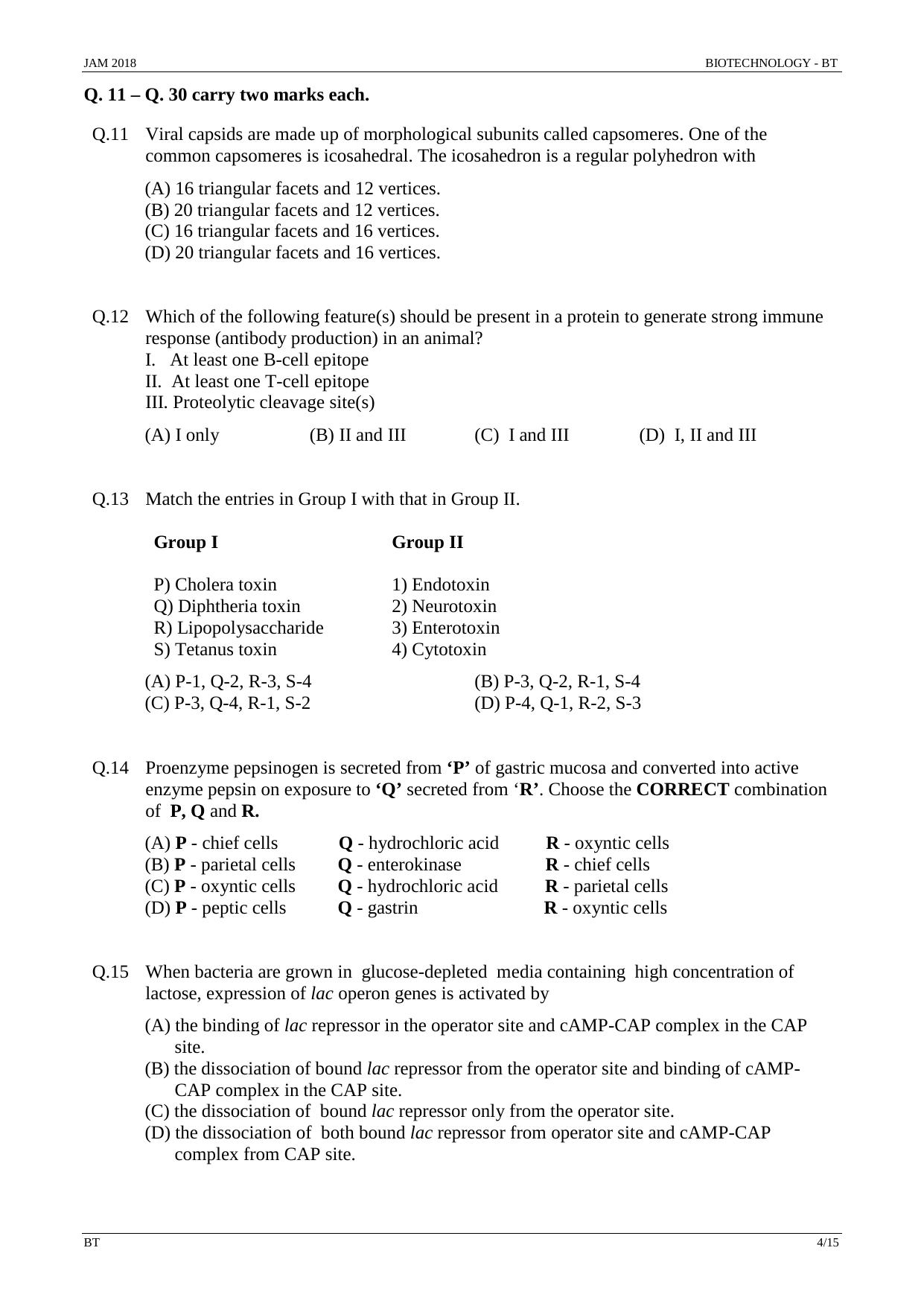 JAM 2018: BT Question Paper - Page 4