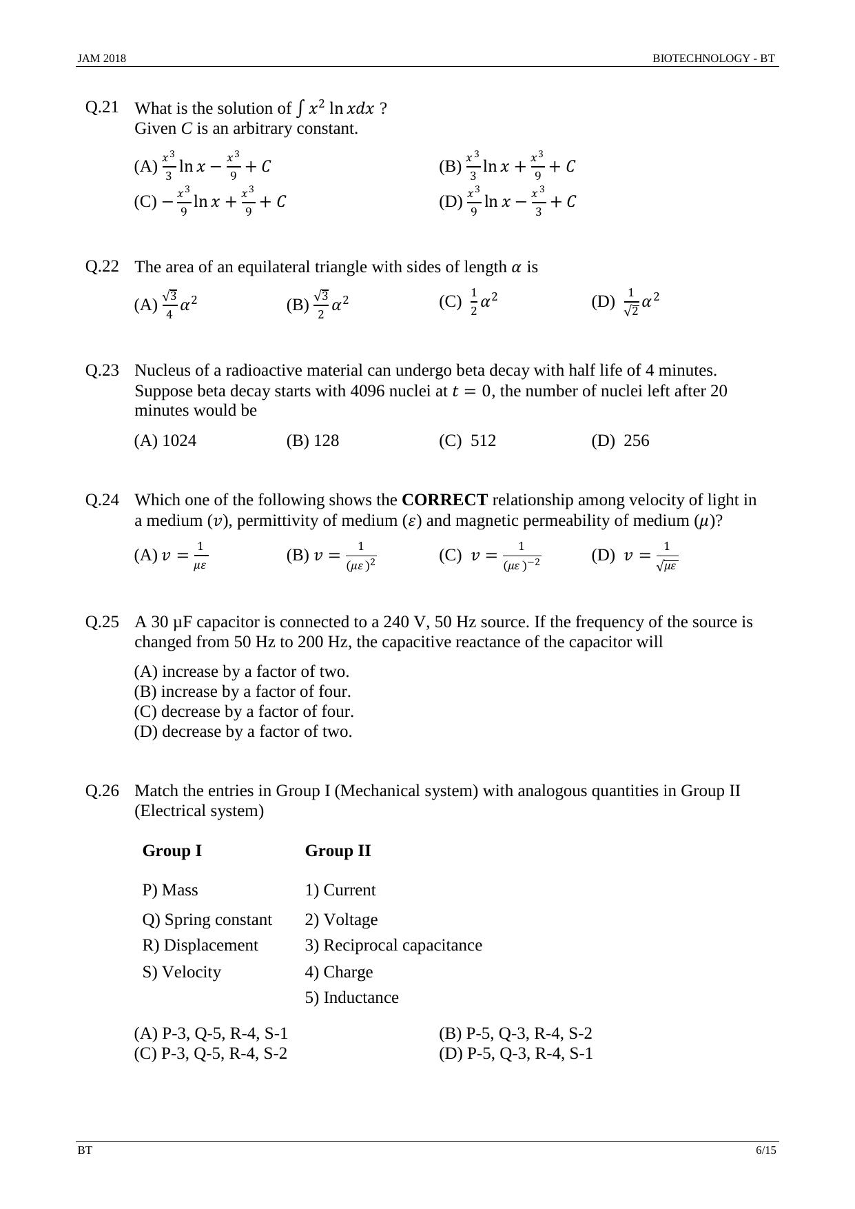 JAM 2018: BT Question Paper - Page 6