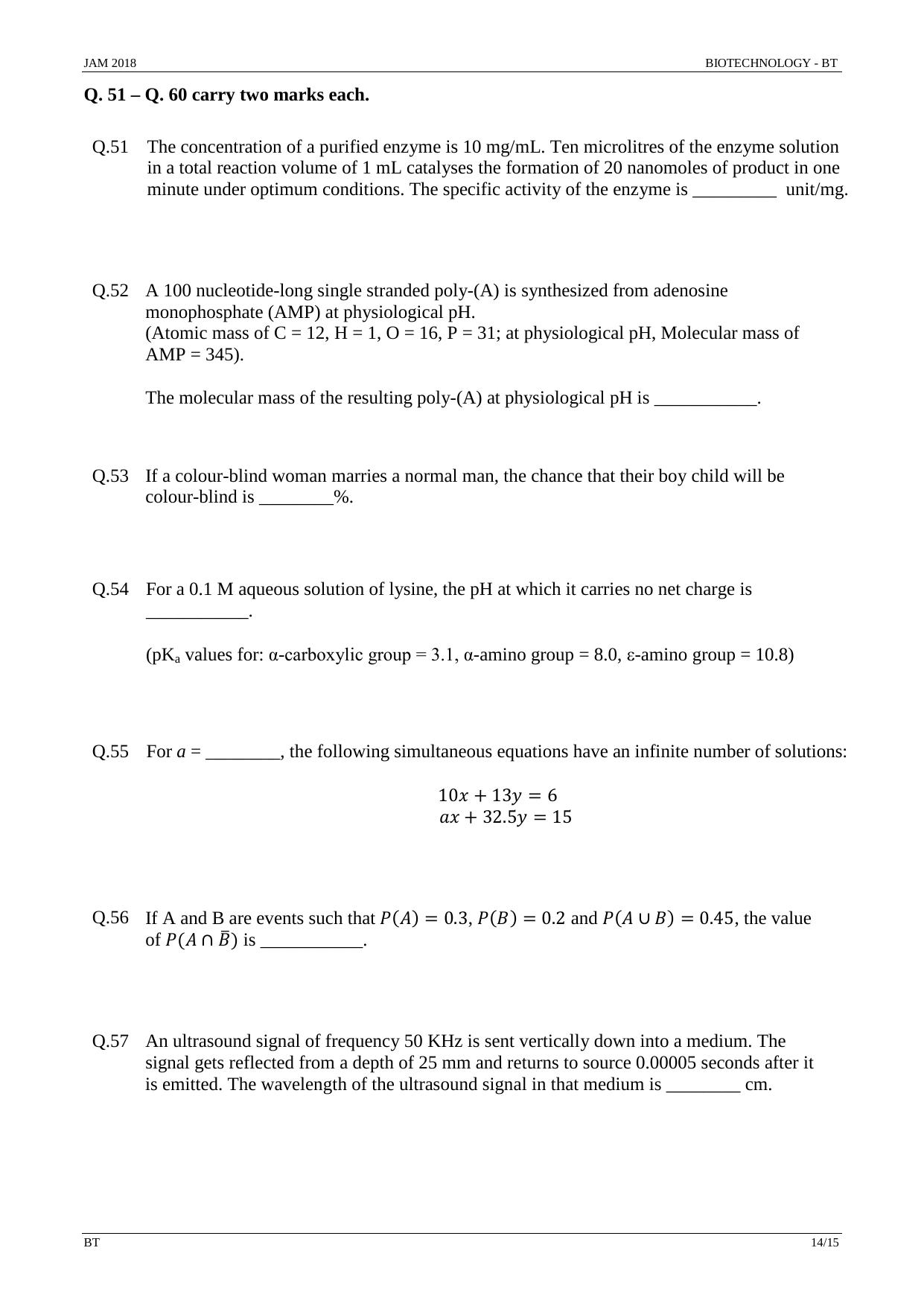 JAM 2018: BT Question Paper - Page 14