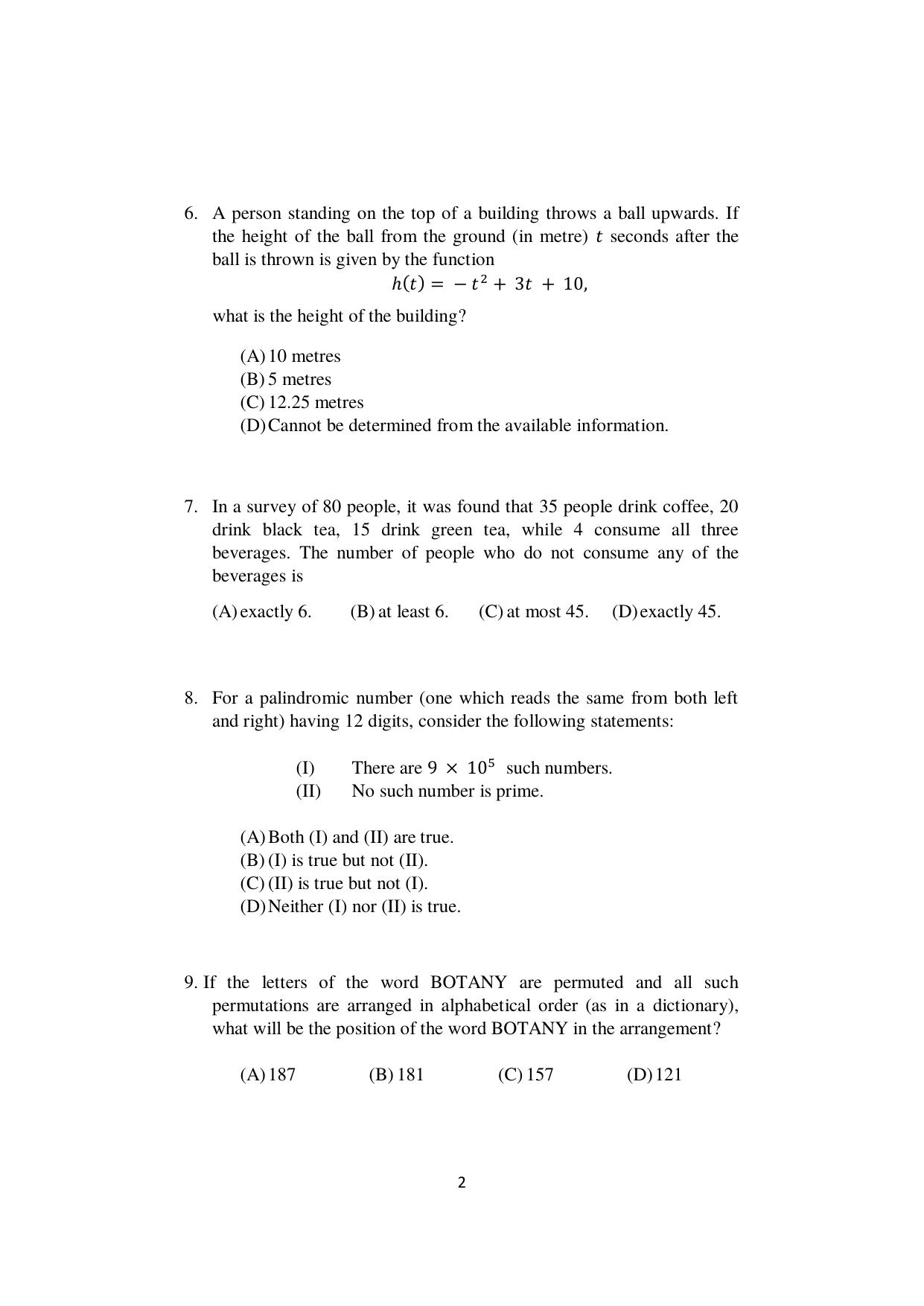  ISI Admission Test PG Diploma in Agricultural and Rural Management with Statistical Methods and Analytics DRA 2022 Sample Paper - Page 2
