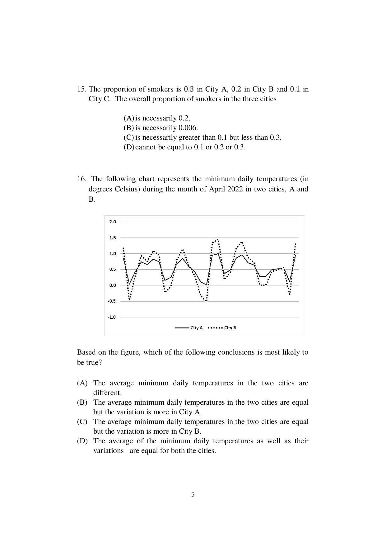  ISI Admission Test PG Diploma in Agricultural and Rural Management with Statistical Methods and Analytics DRA 2022 Sample Paper - Page 5