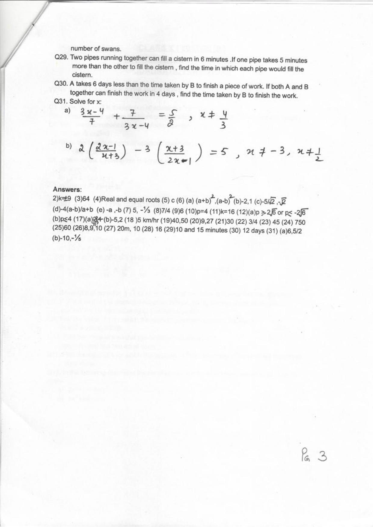 CBSE Worksheets for Class 10 Maths Quadratic Equation Assignment 13 - Page 3