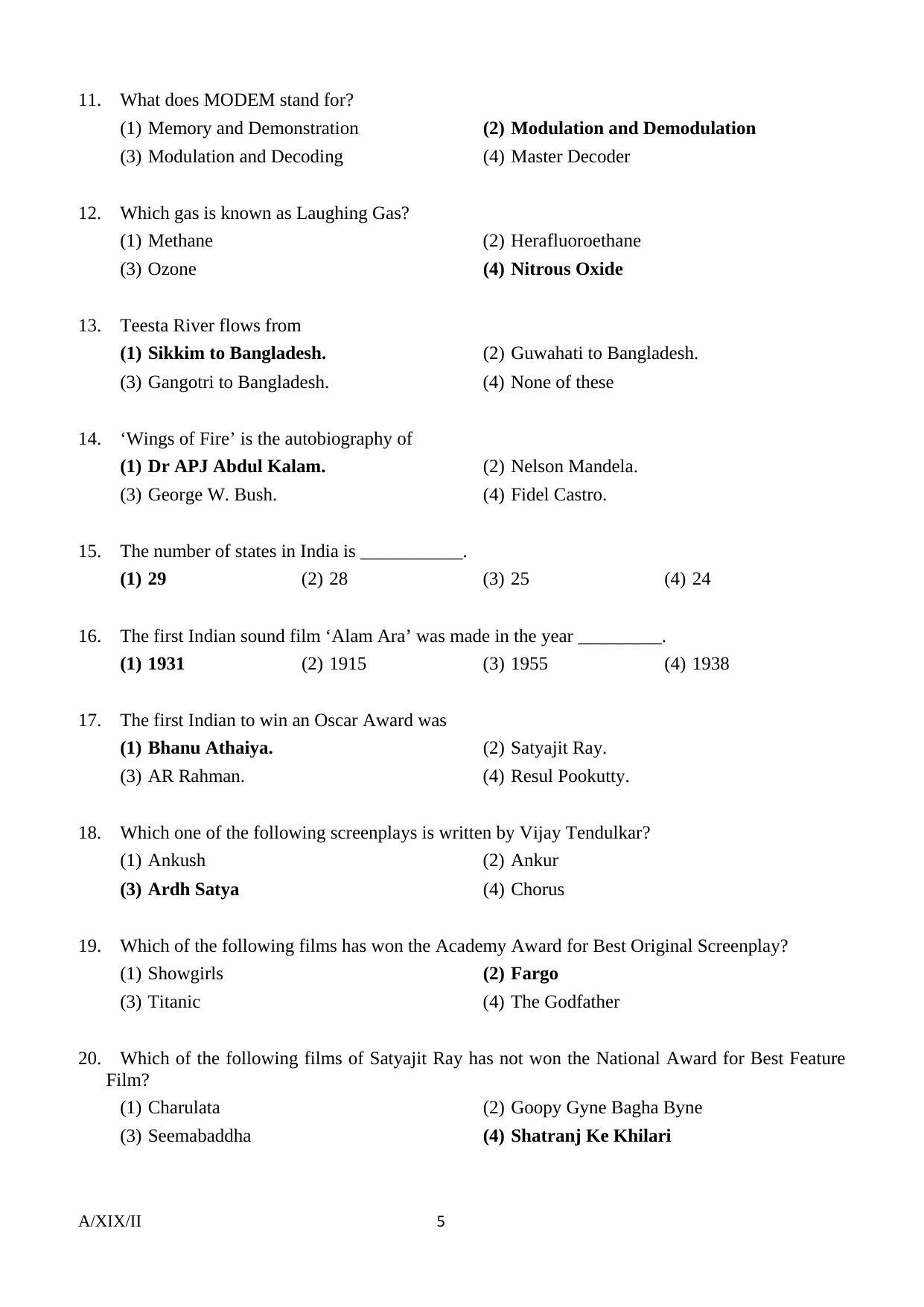 FTII JET Common Objective Paper Part-I (Film Wing) 2019 Question Paper - Page 5