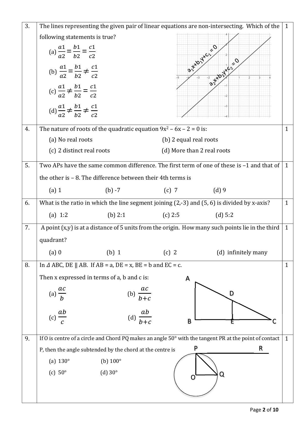 CBSE Class 10 Mathematics (Standard) Sample Paper 2024 - Page 2
