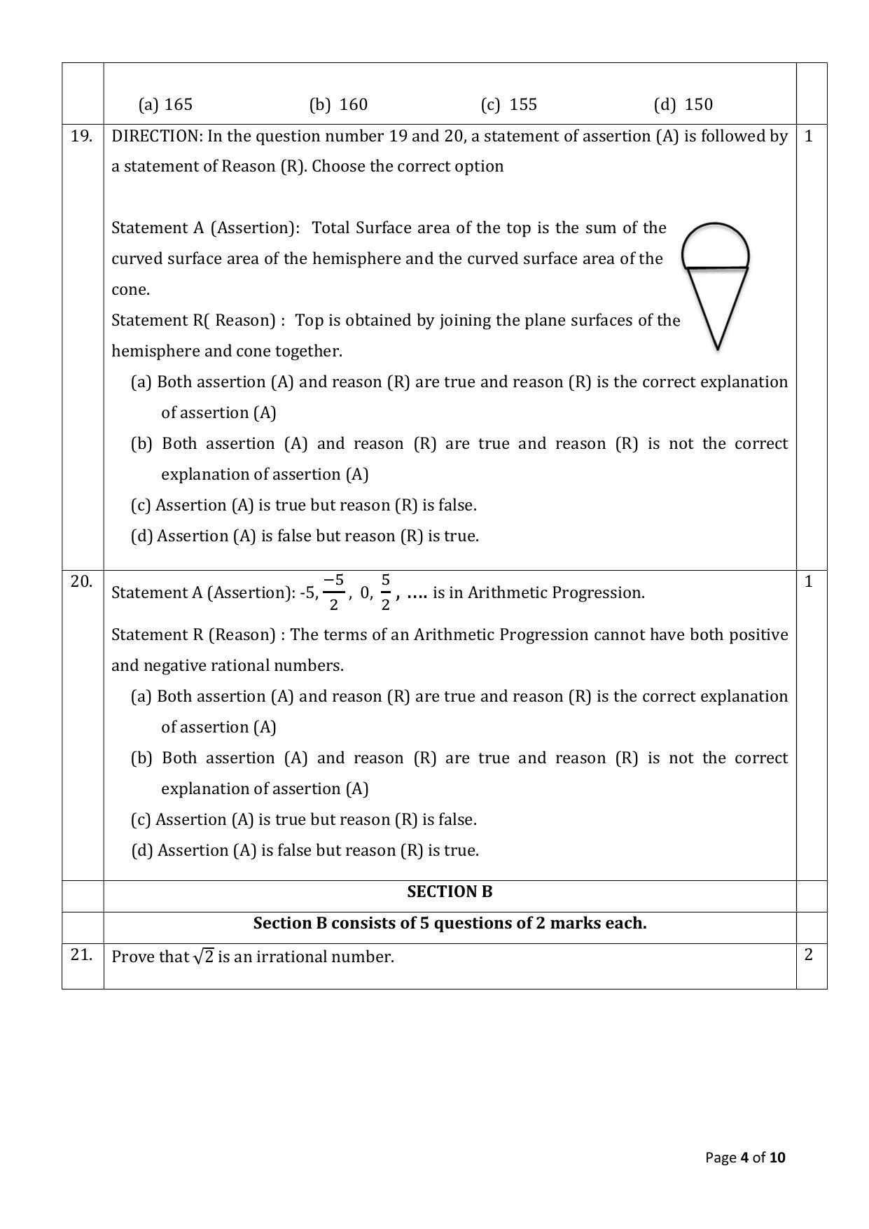 CBSE Class 10 Mathematics (Standard) Sample Paper 2024 - Page 4