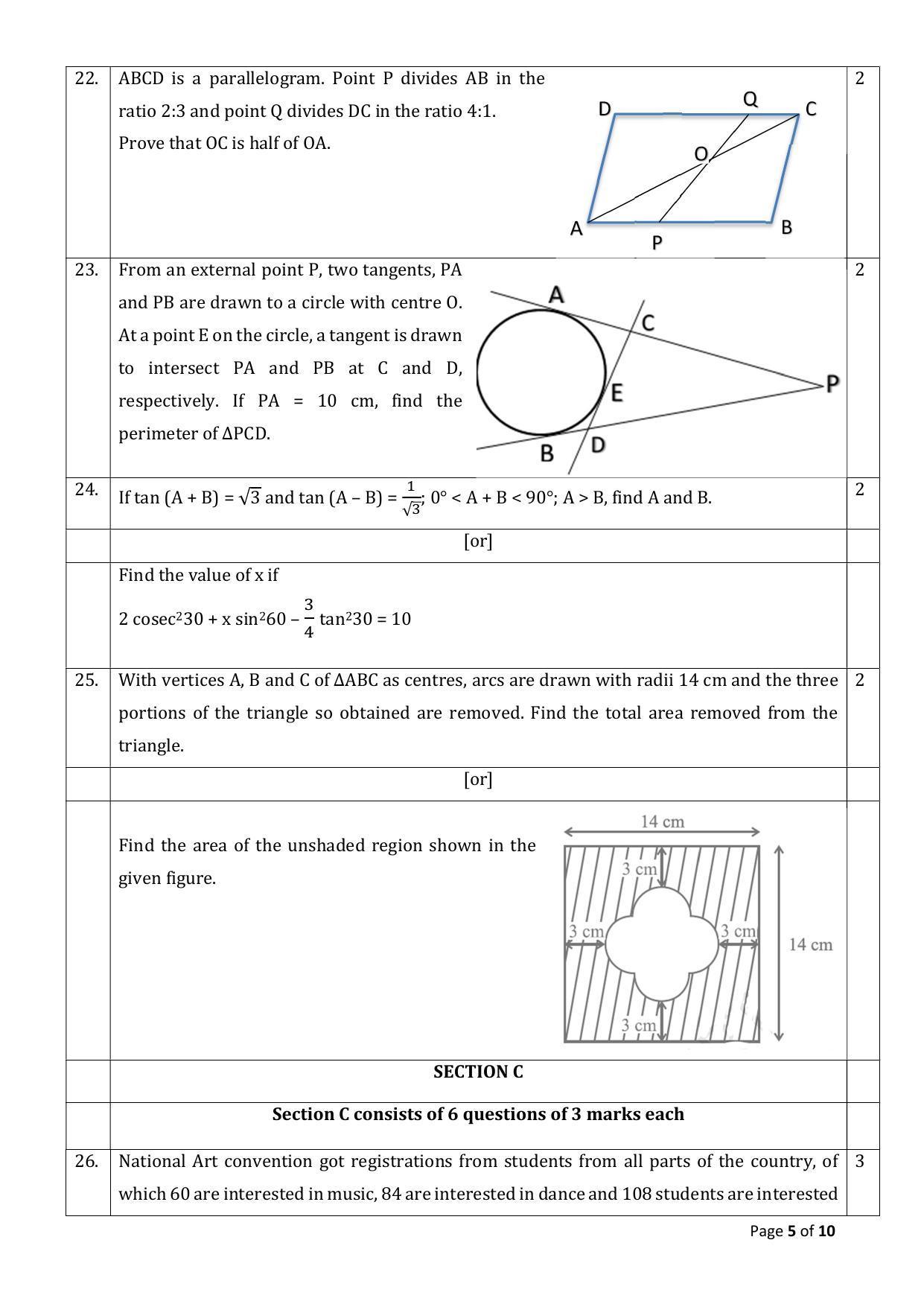 CBSE Class 10 Mathematics (Standard) Sample Paper 2024 - Page 5