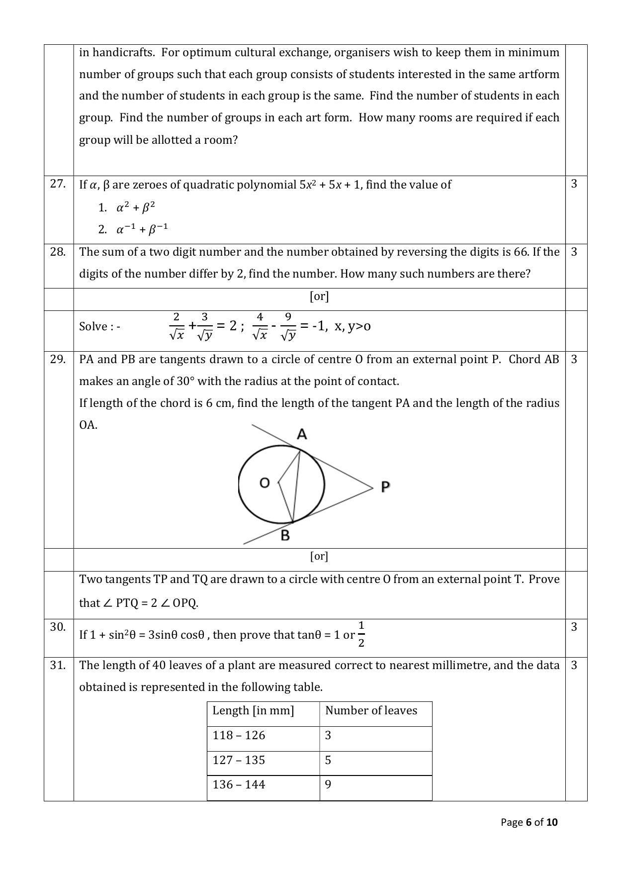 CBSE Class 10 Mathematics (Standard) Sample Paper 2024 - Page 6