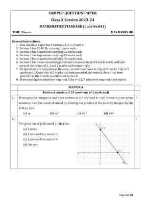 CBSE Class 10 Mathematics (Standard) Sample Paper 2024