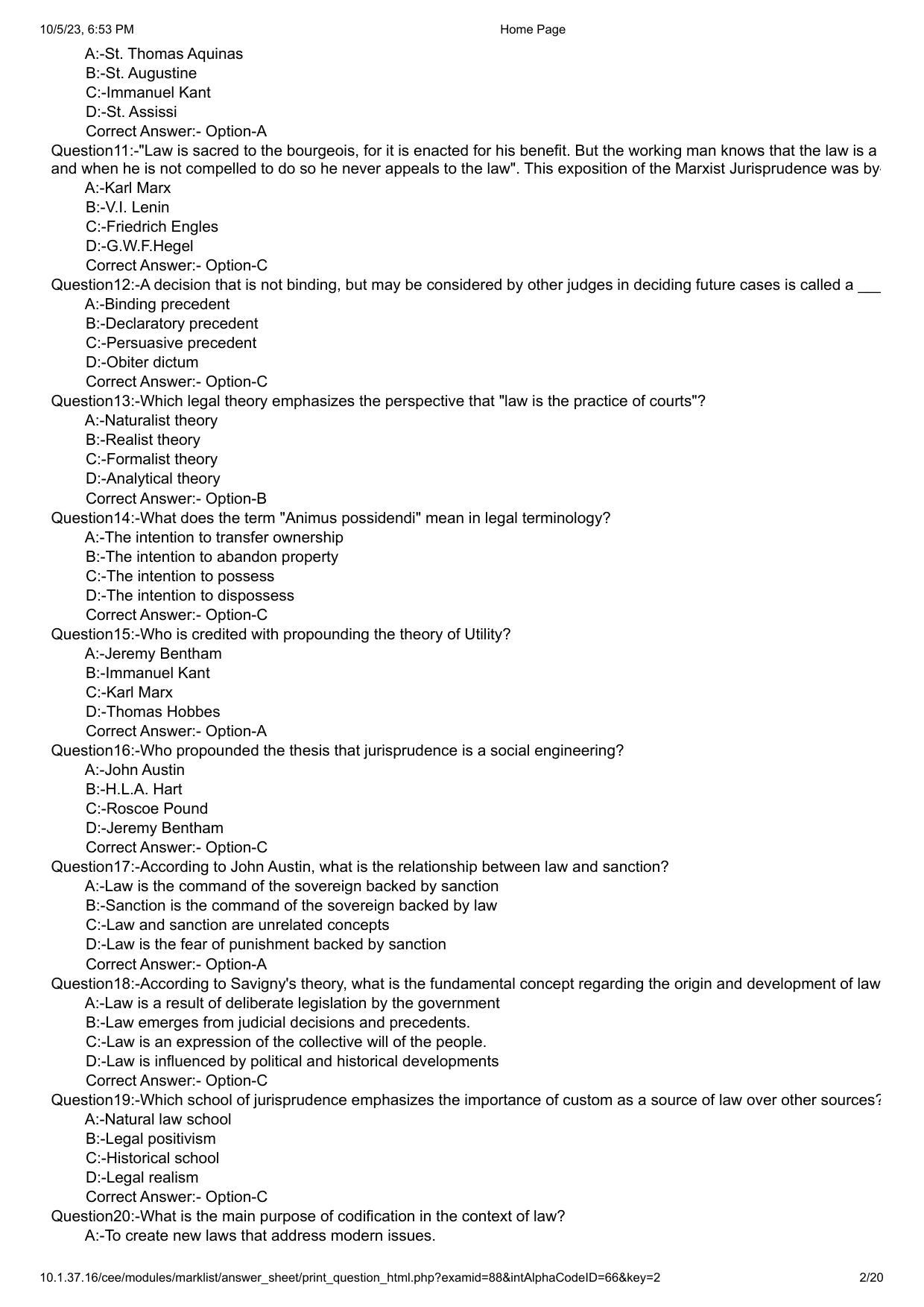 Kerala CEE LLM 2023 Question Paper With Answers - Page 2