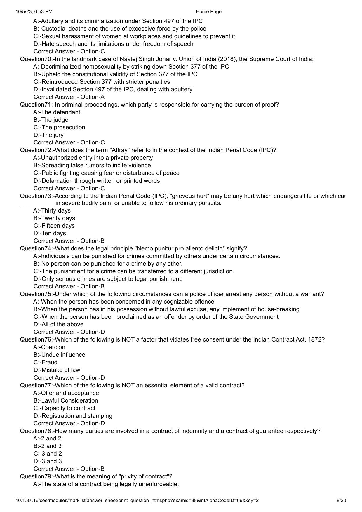 Kerala CEE LLM 2023 Question Paper With Answers - Page 8
