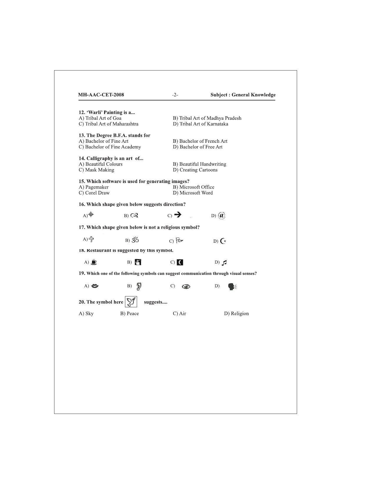 MH AAC CET 2006, 2007, 2008, 2009, 2010 Question Paper - Page 15