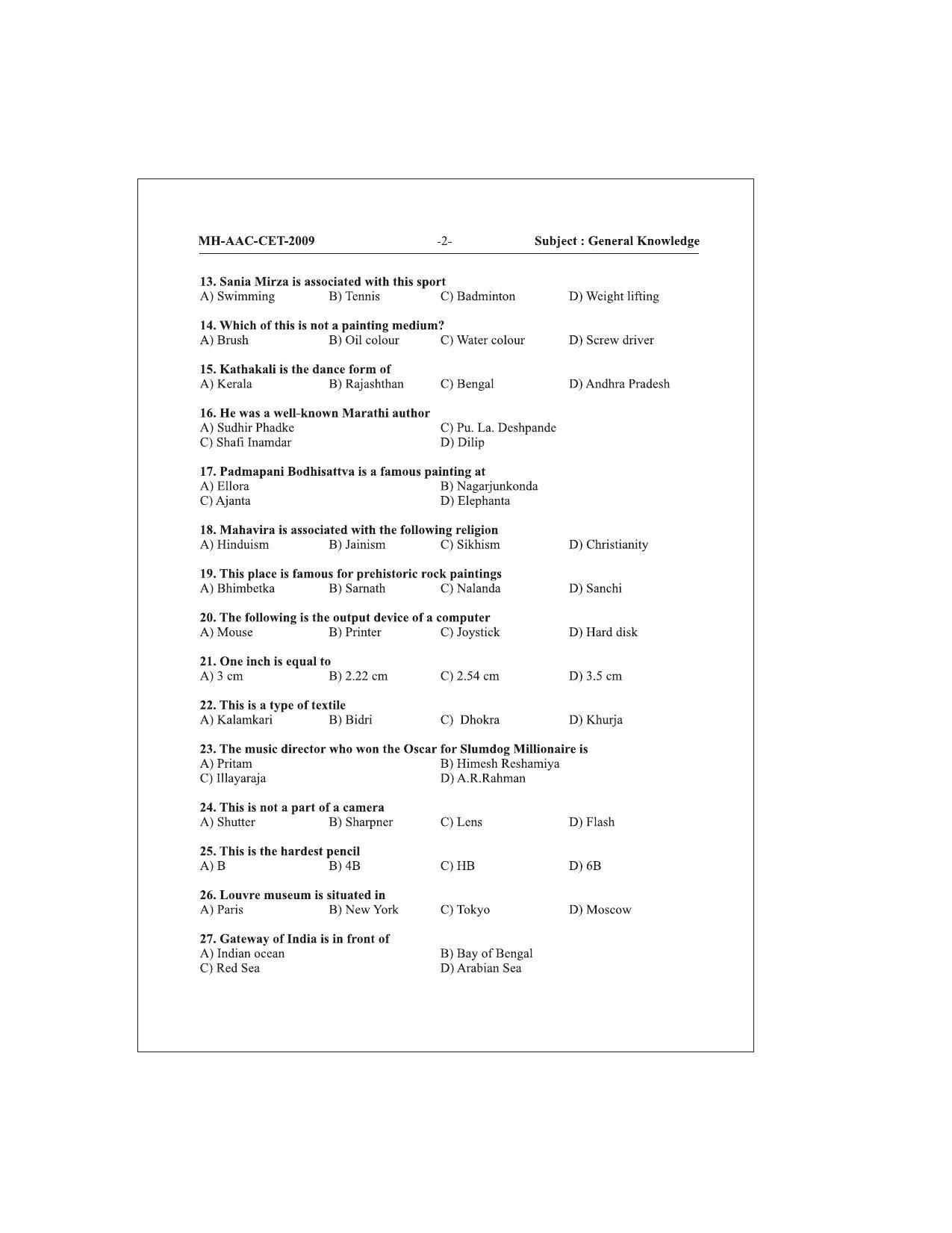 MH AAC CET 2006, 2007, 2008, 2009, 2010 Question Paper - Page 18