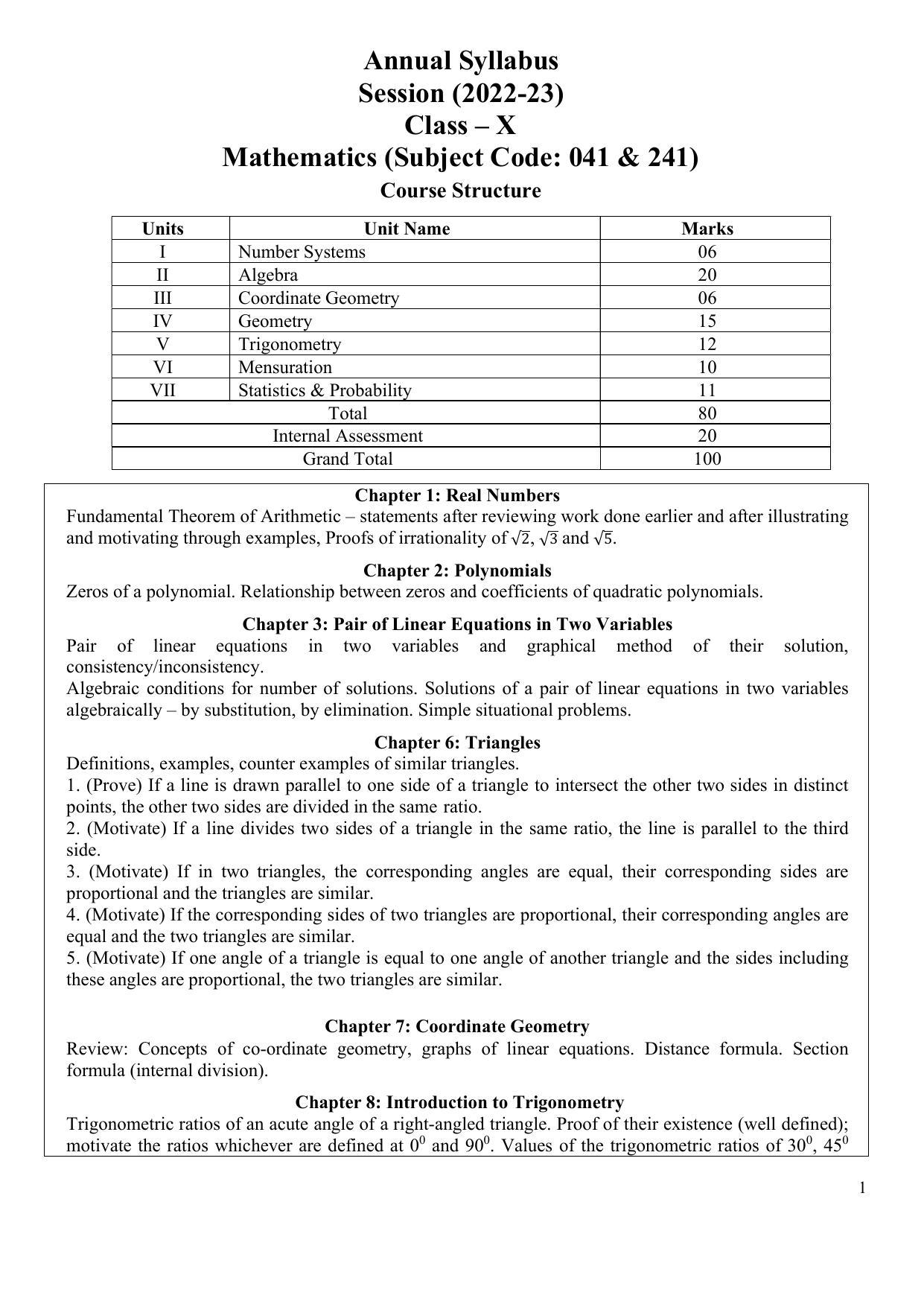 Edudel Class 10 Mathematics (English Medium) Syllabus - Page 1