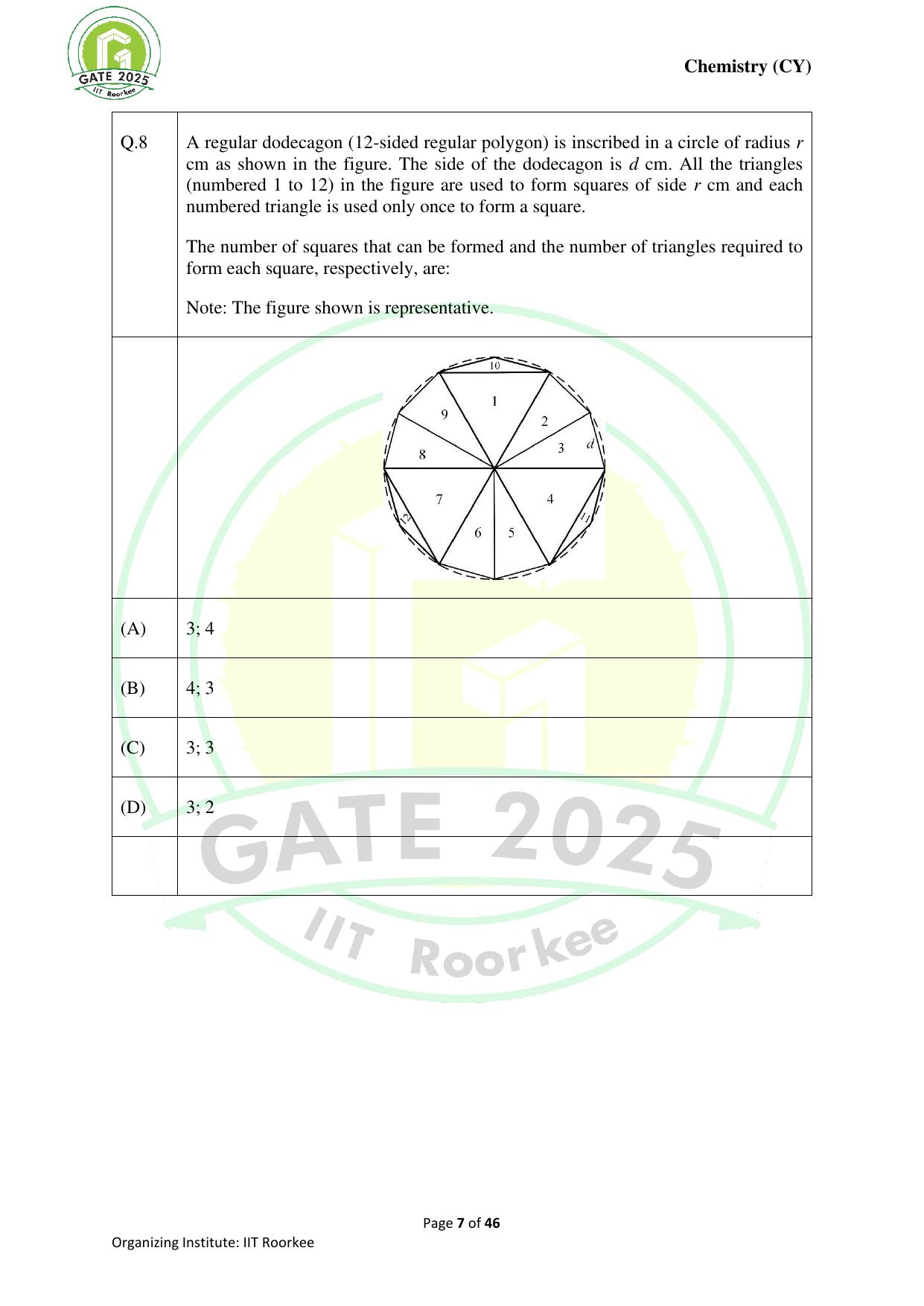GATE 2025 Chemistry (CY) Question Paper - Page 7