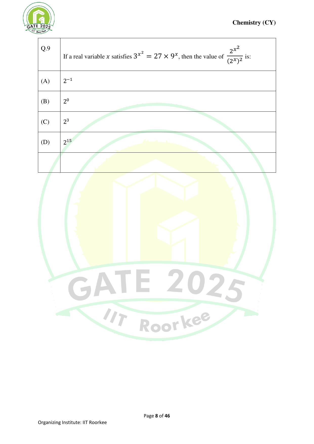 GATE 2025 Chemistry (CY) Question Paper - Page 8