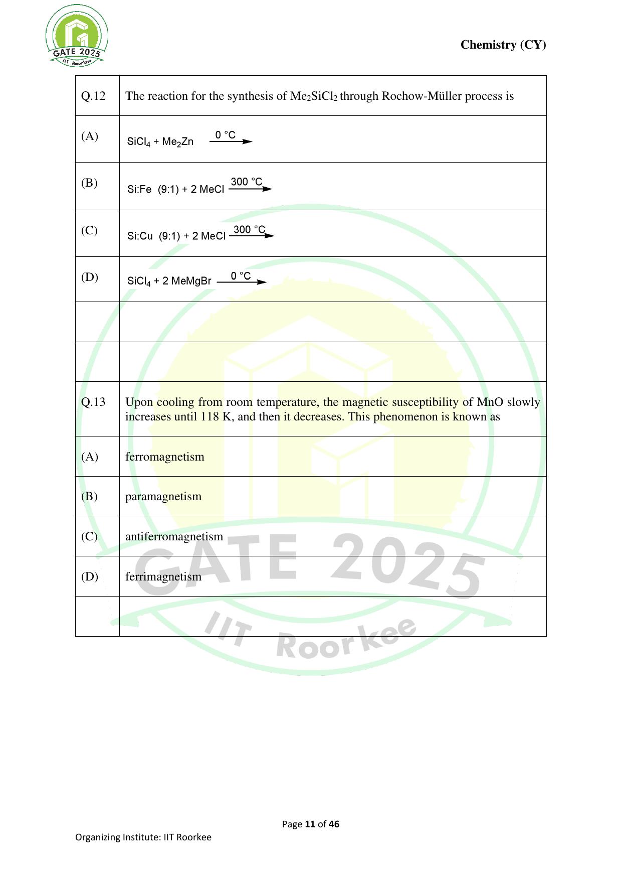 GATE 2025 Chemistry (CY) Question Paper - Page 11