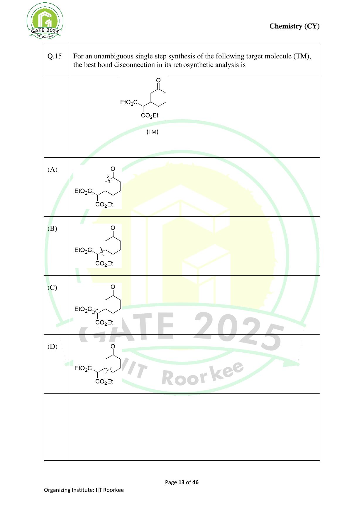 GATE 2025 Chemistry (CY) Question Paper - Page 13