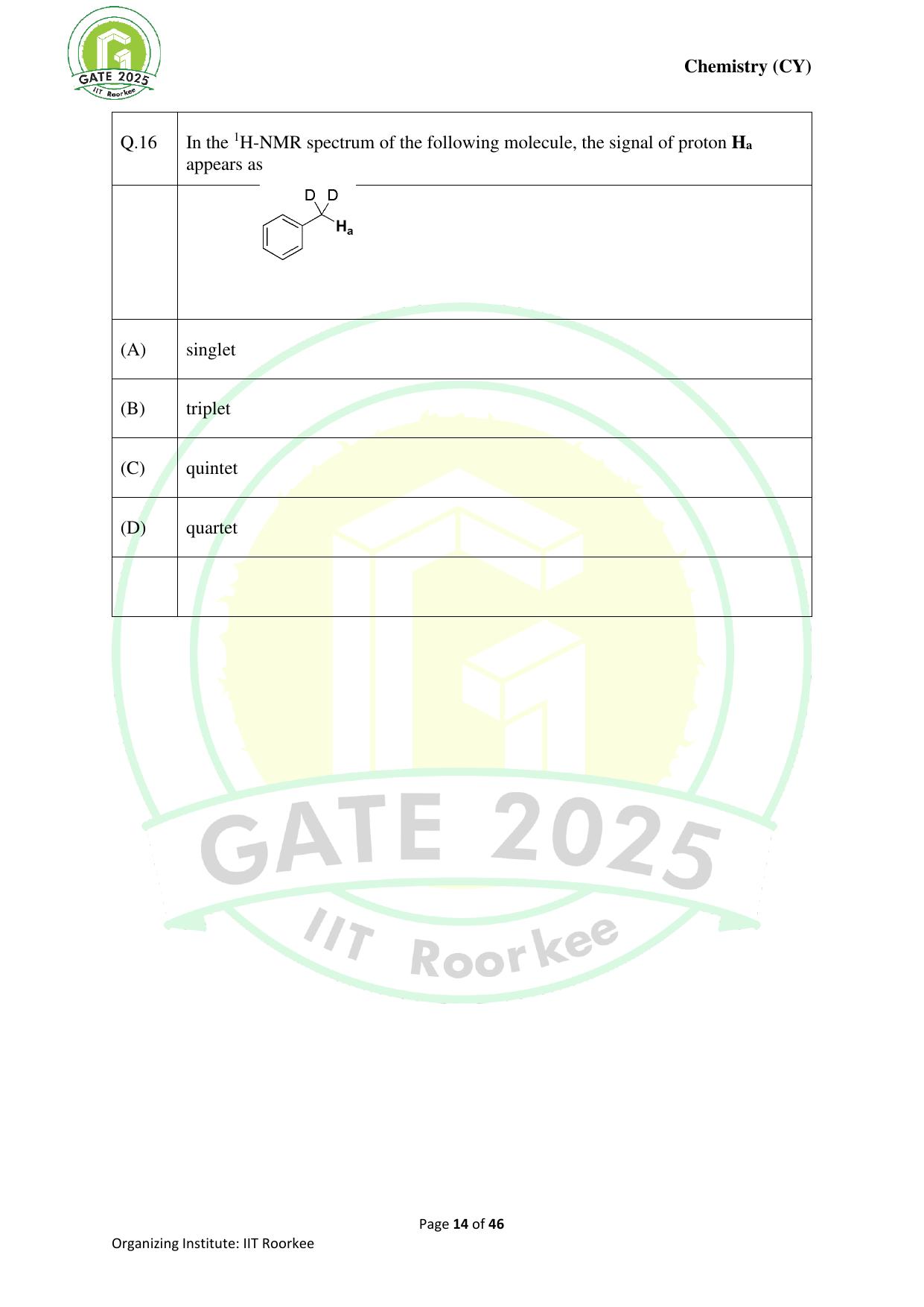 GATE 2025 Chemistry (CY) Question Paper - Page 14