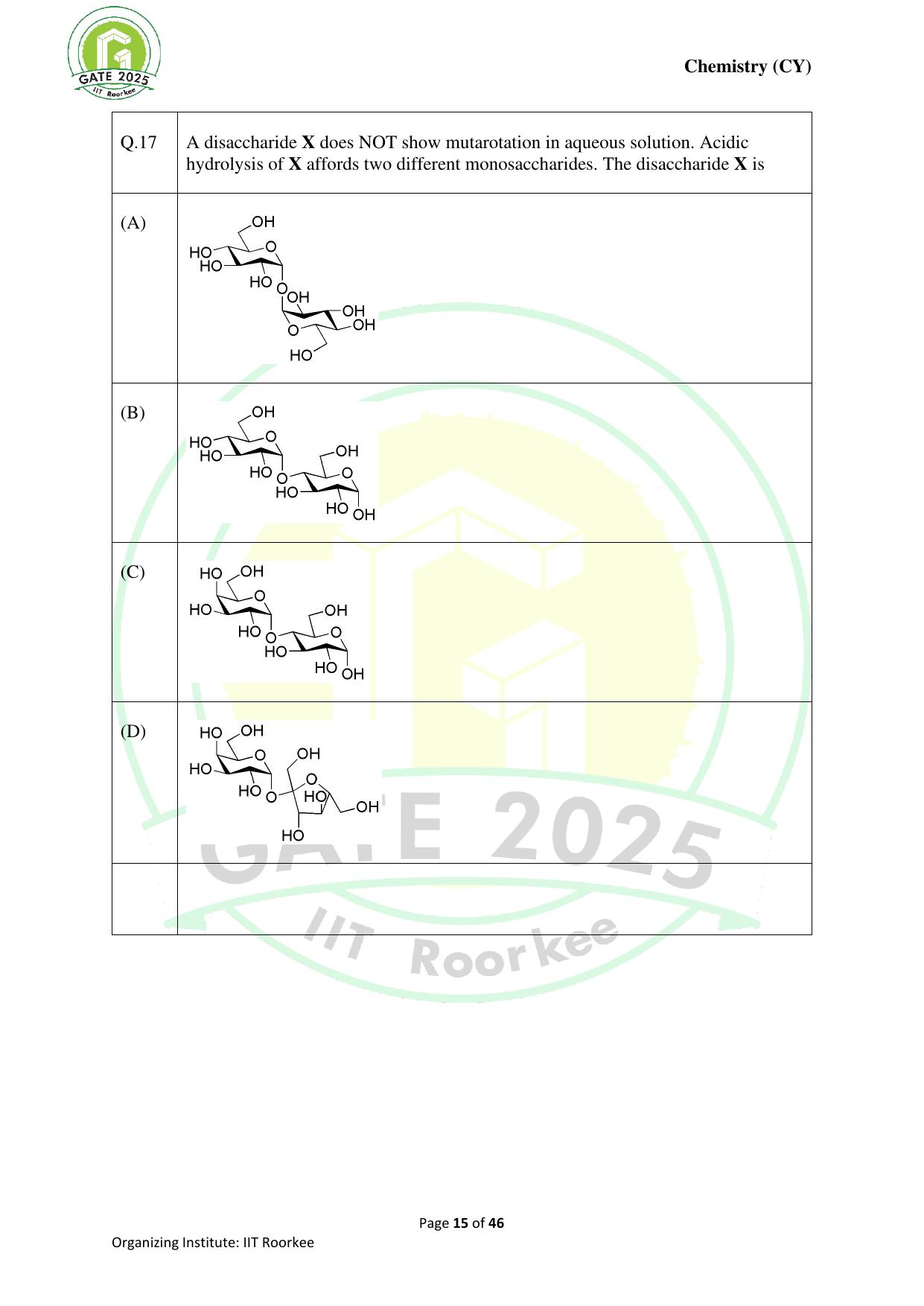 GATE 2025 Chemistry (CY) Question Paper - Page 15