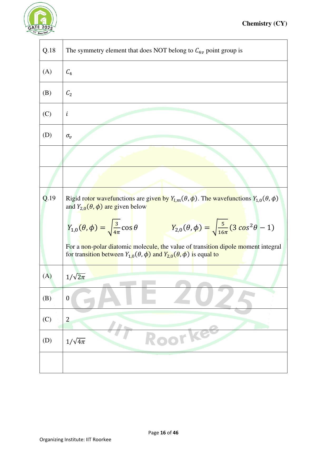 GATE 2025 Chemistry (CY) Question Paper - Page 16
