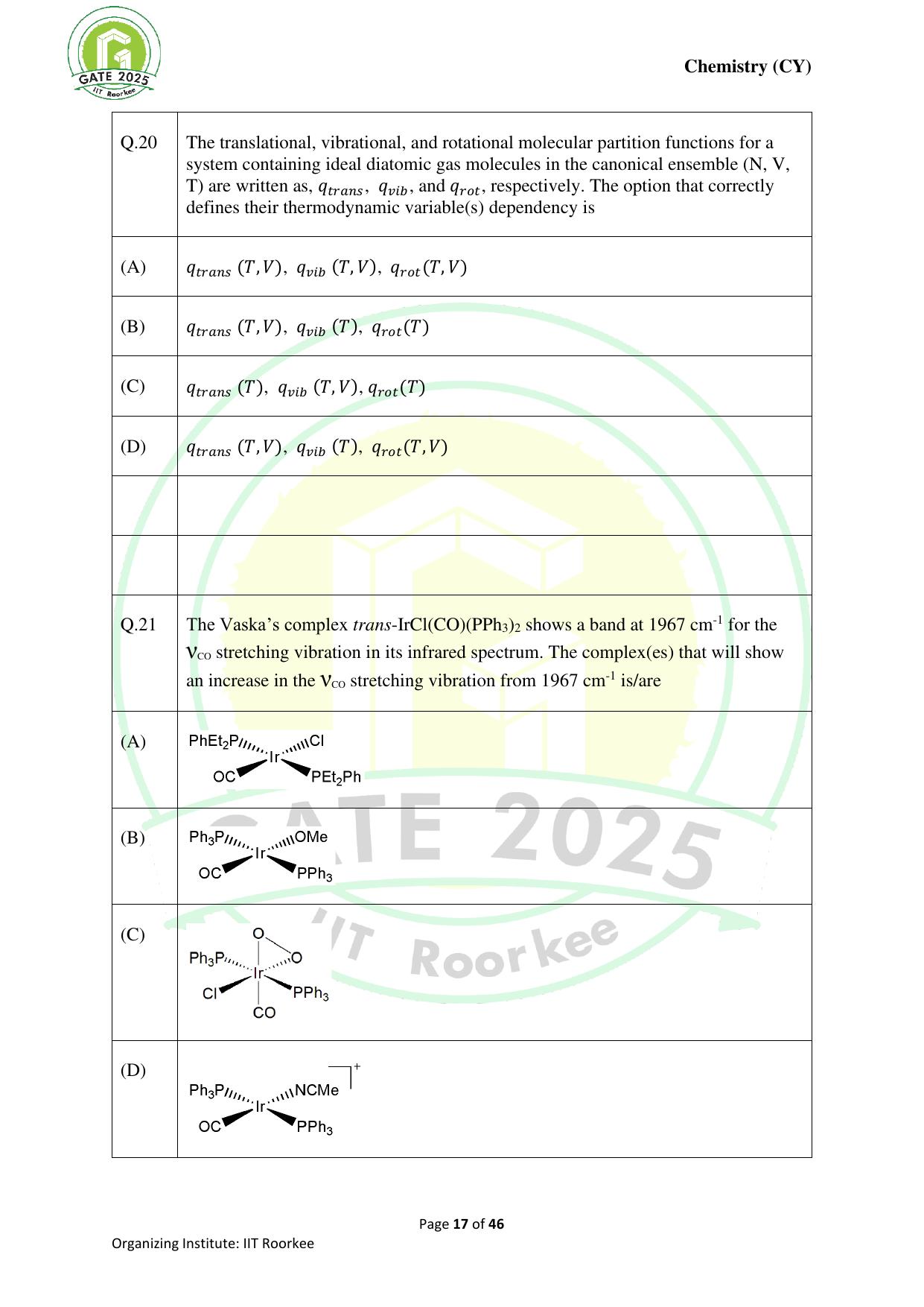 GATE 2025 Chemistry (CY) Question Paper - Page 17