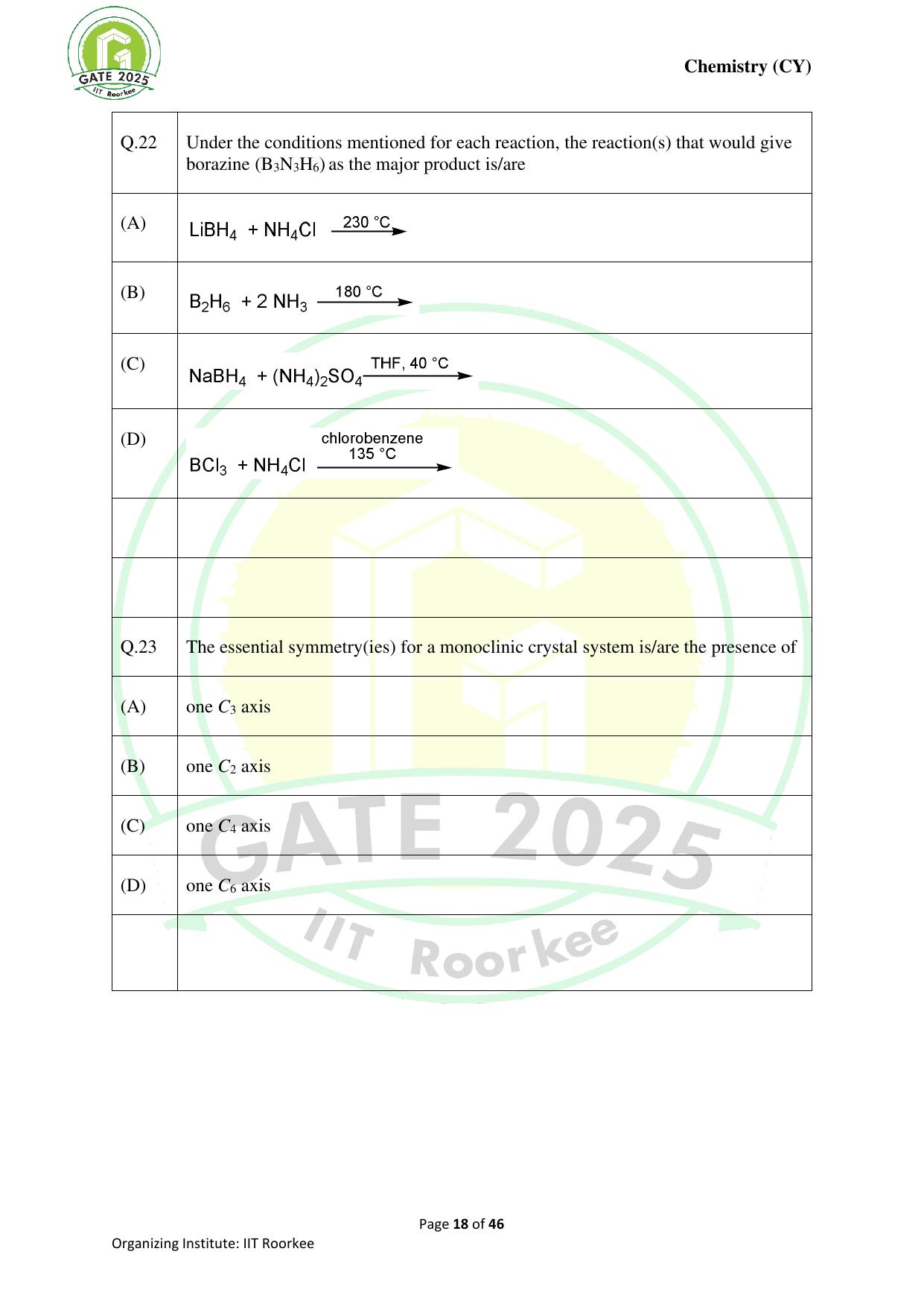 GATE 2025 Chemistry (CY) Question Paper - Page 18