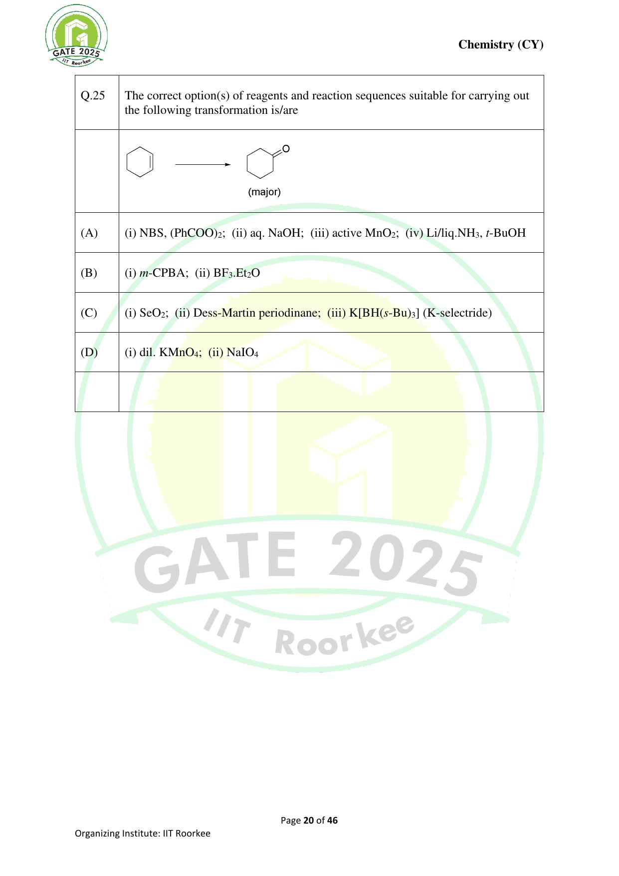GATE 2025 Chemistry (CY) Question Paper - Page 20