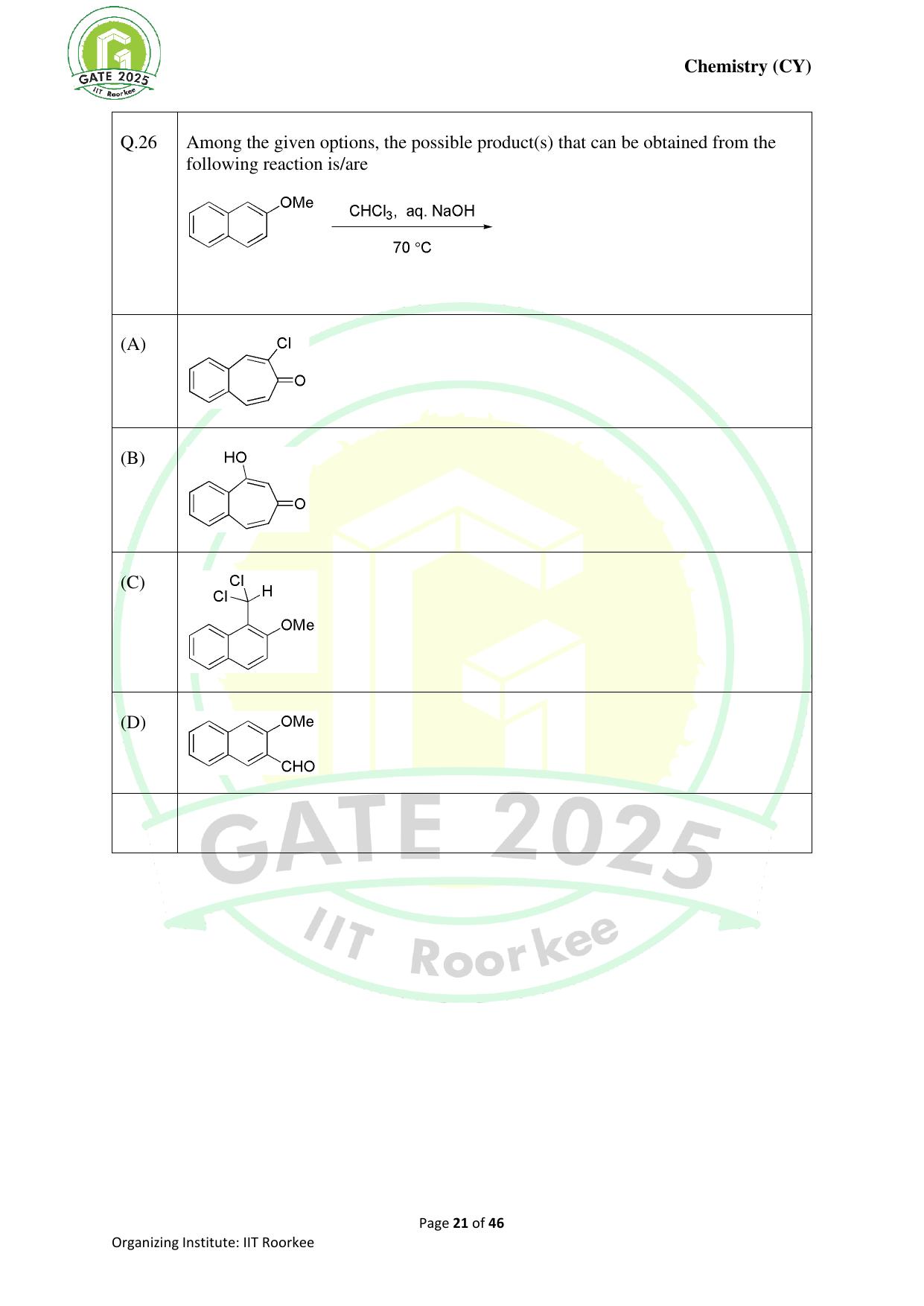 GATE 2025 Chemistry (CY) Question Paper - Page 21