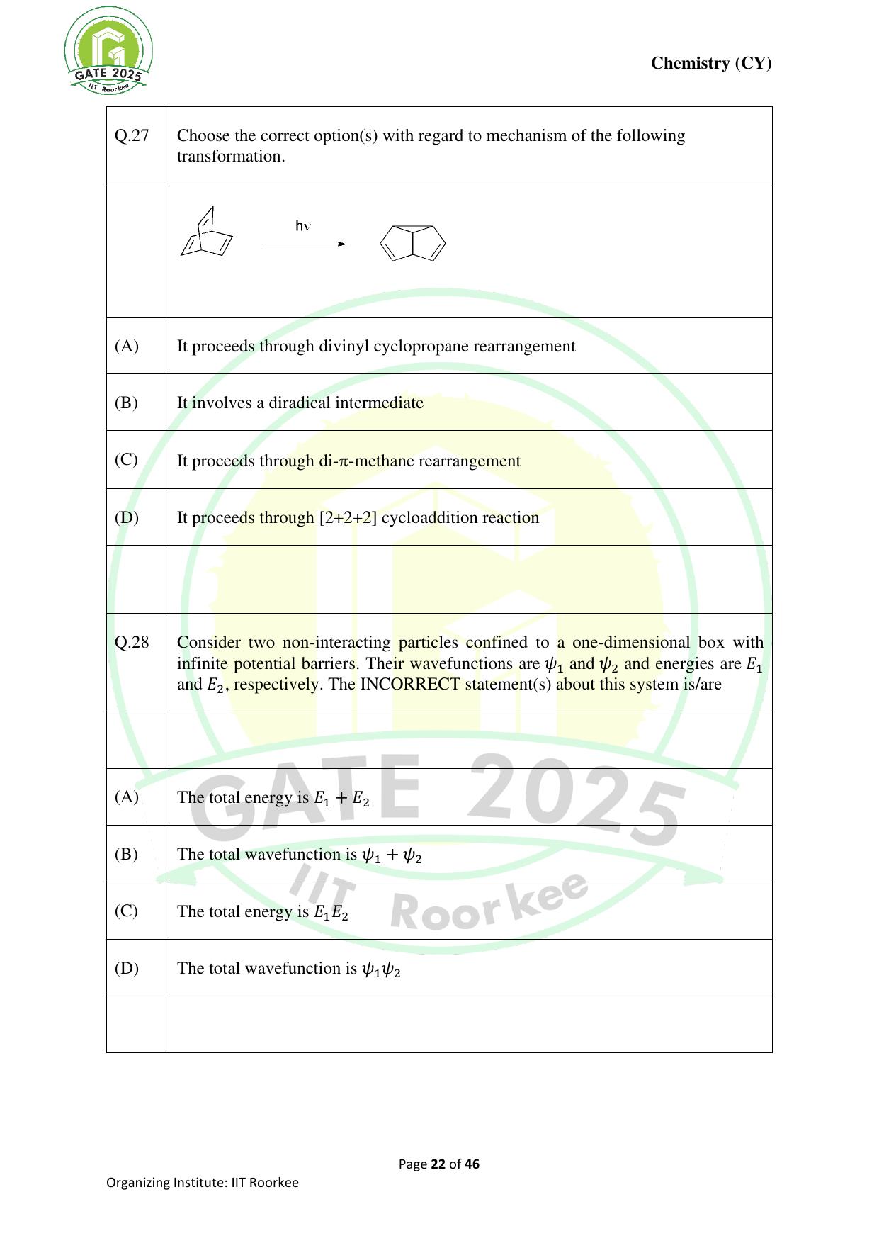 GATE 2025 Chemistry (CY) Question Paper - Page 22