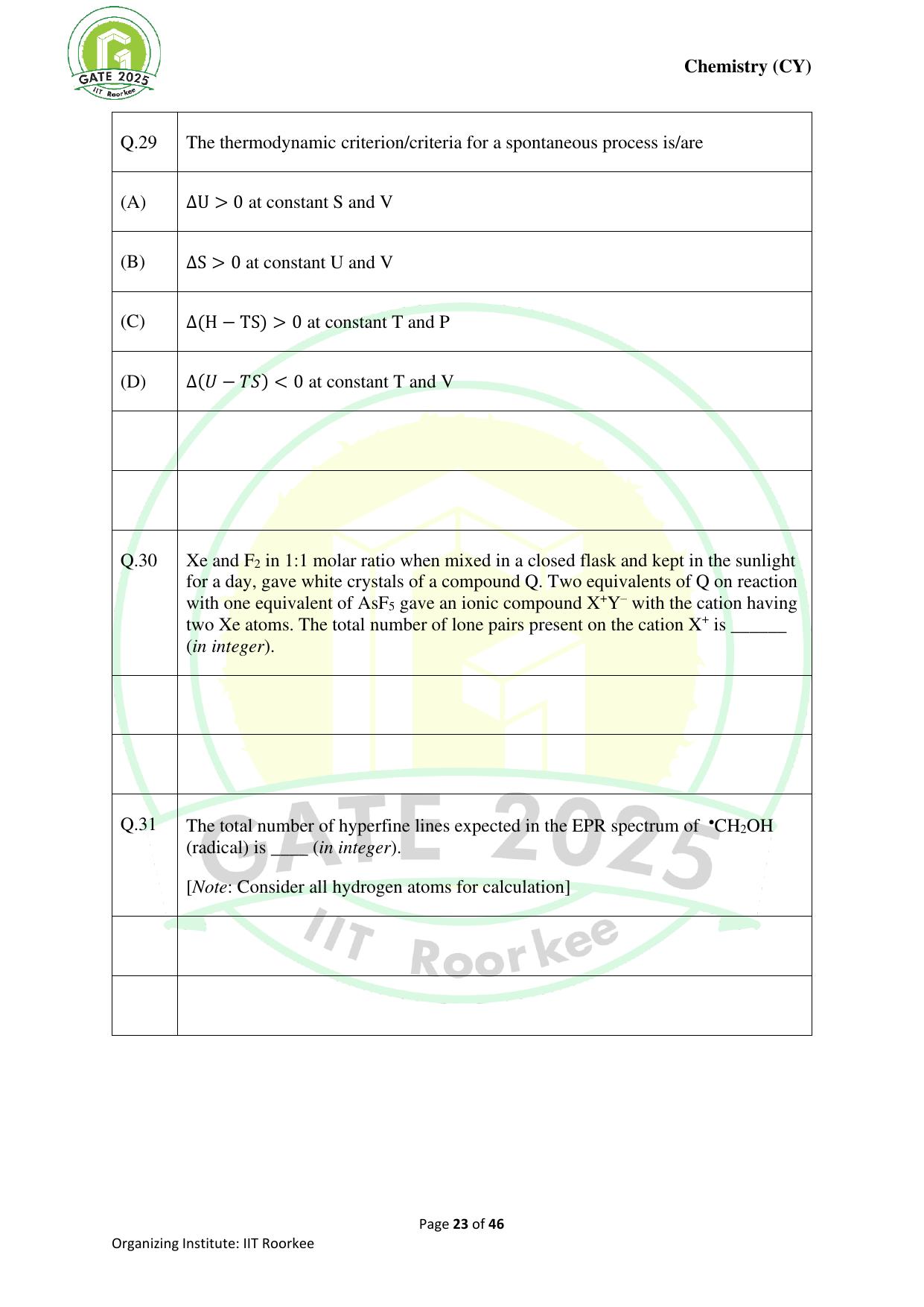 GATE 2025 Chemistry (CY) Question Paper - Page 23