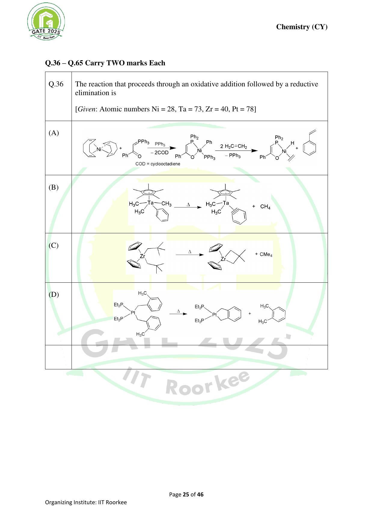 GATE 2025 Chemistry (CY) Question Paper - Page 25
