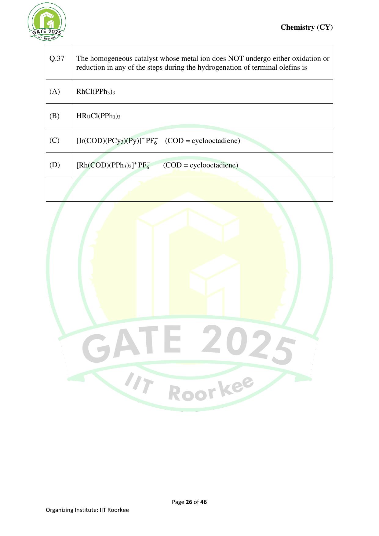 GATE 2025 Chemistry (CY) Question Paper - Page 26
