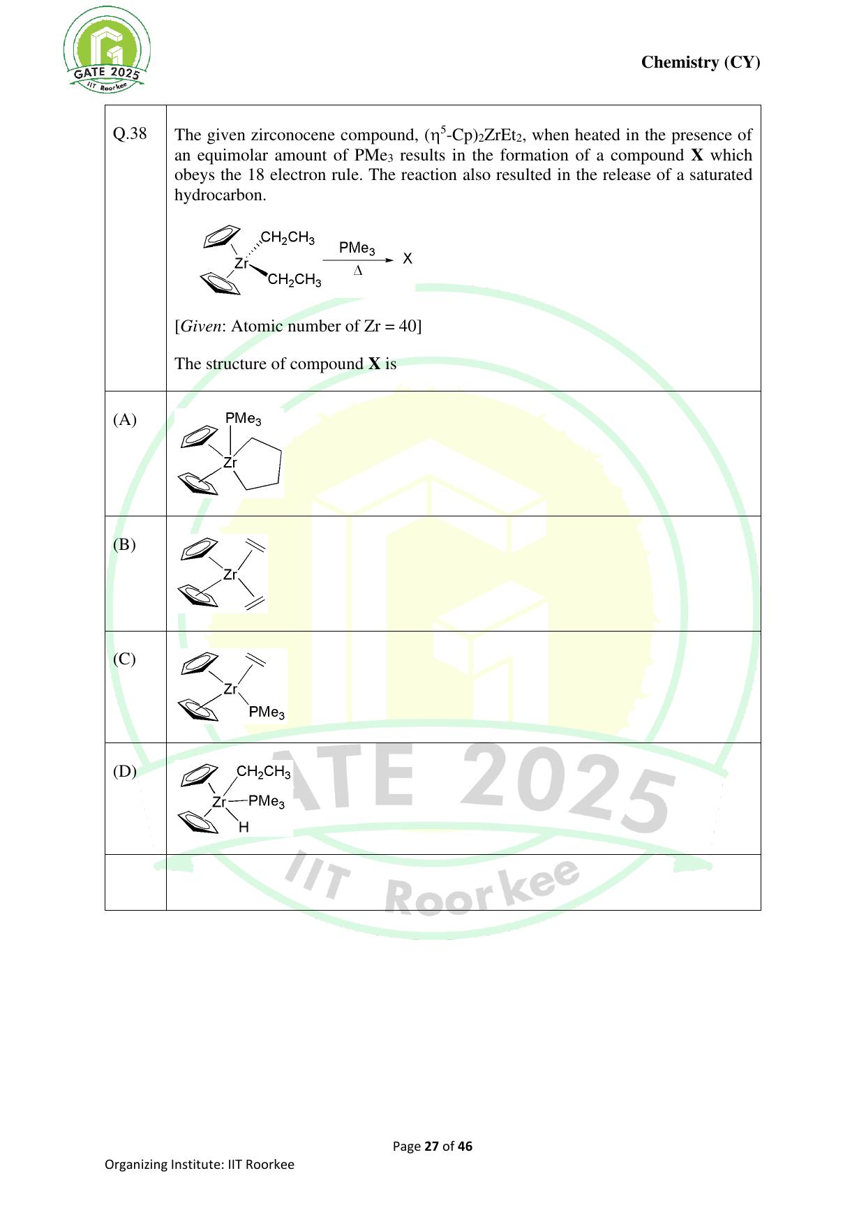 GATE 2025 Chemistry (CY) Question Paper - Page 27
