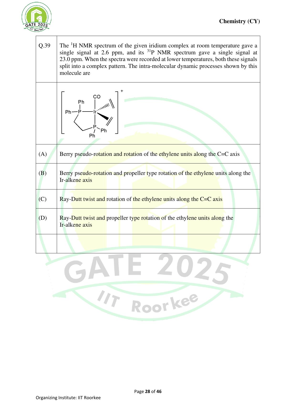 GATE 2025 Chemistry (CY) Question Paper - Page 28