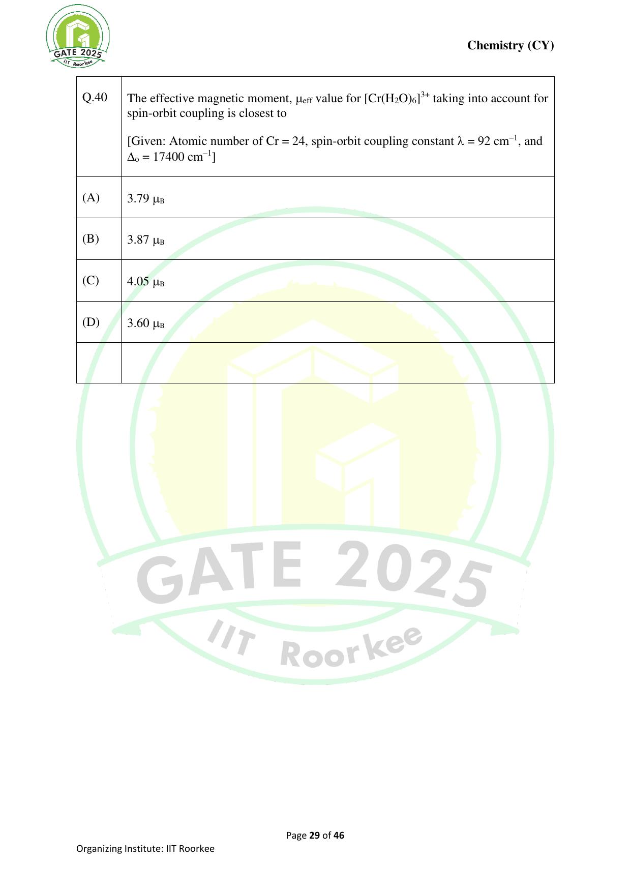 GATE 2025 Chemistry (CY) Question Paper - Page 29