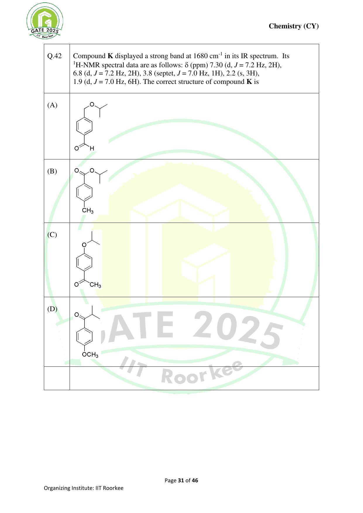 GATE 2025 Chemistry (CY) Question Paper - Page 31
