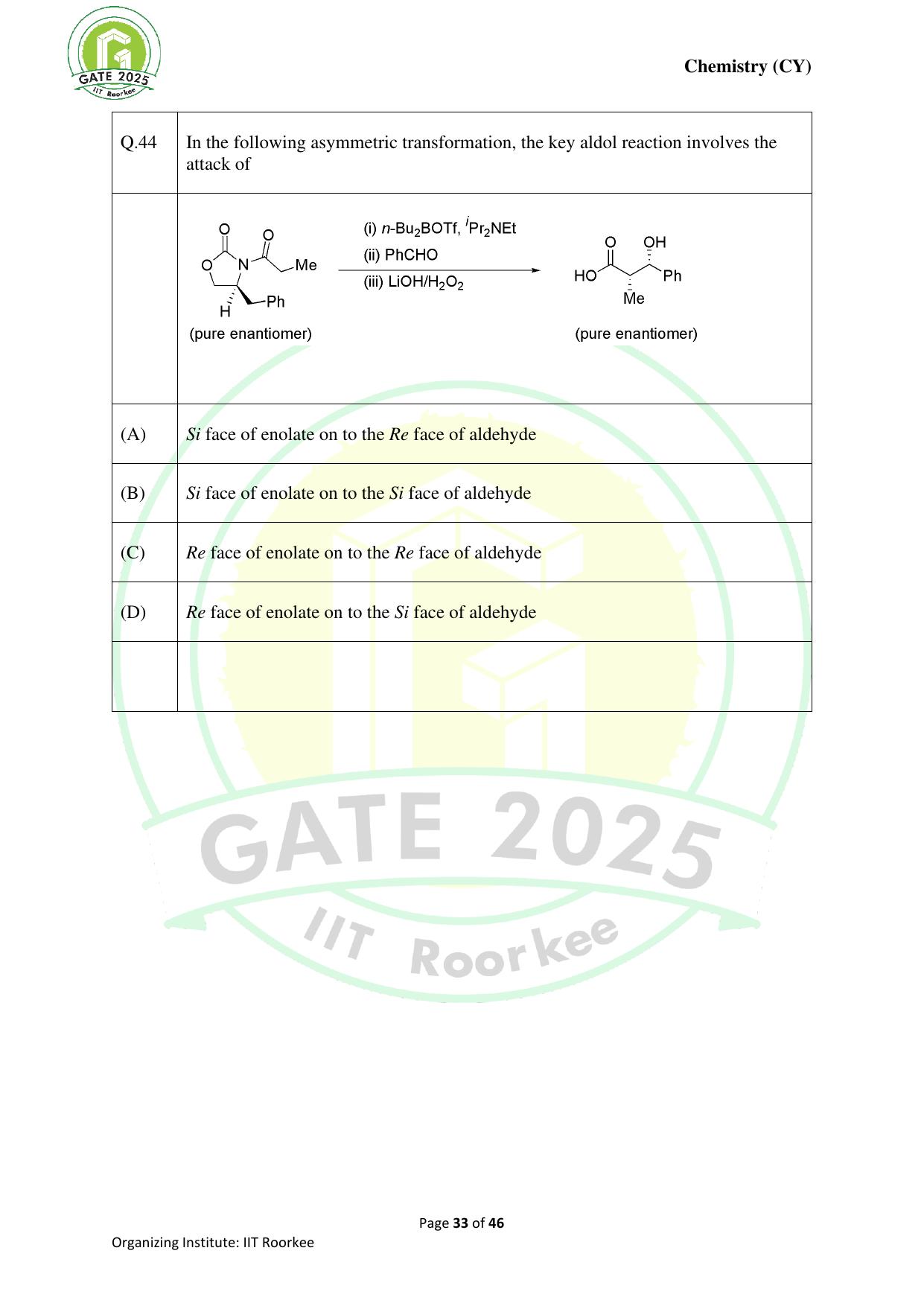 GATE 2025 Chemistry (CY) Question Paper - Page 33
