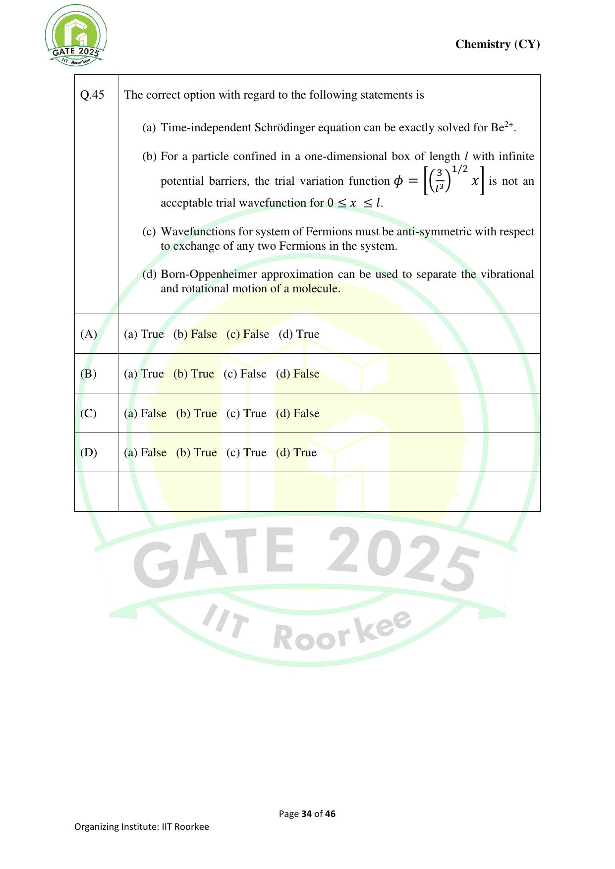 GATE 2025 Chemistry (CY) Question Paper - Page 34
