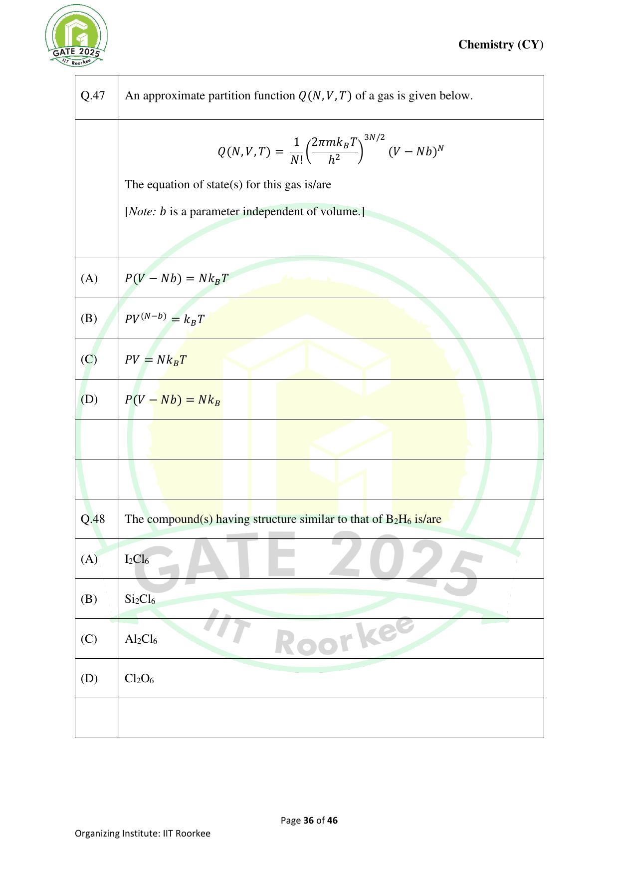 GATE 2025 Chemistry (CY) Question Paper - Page 36