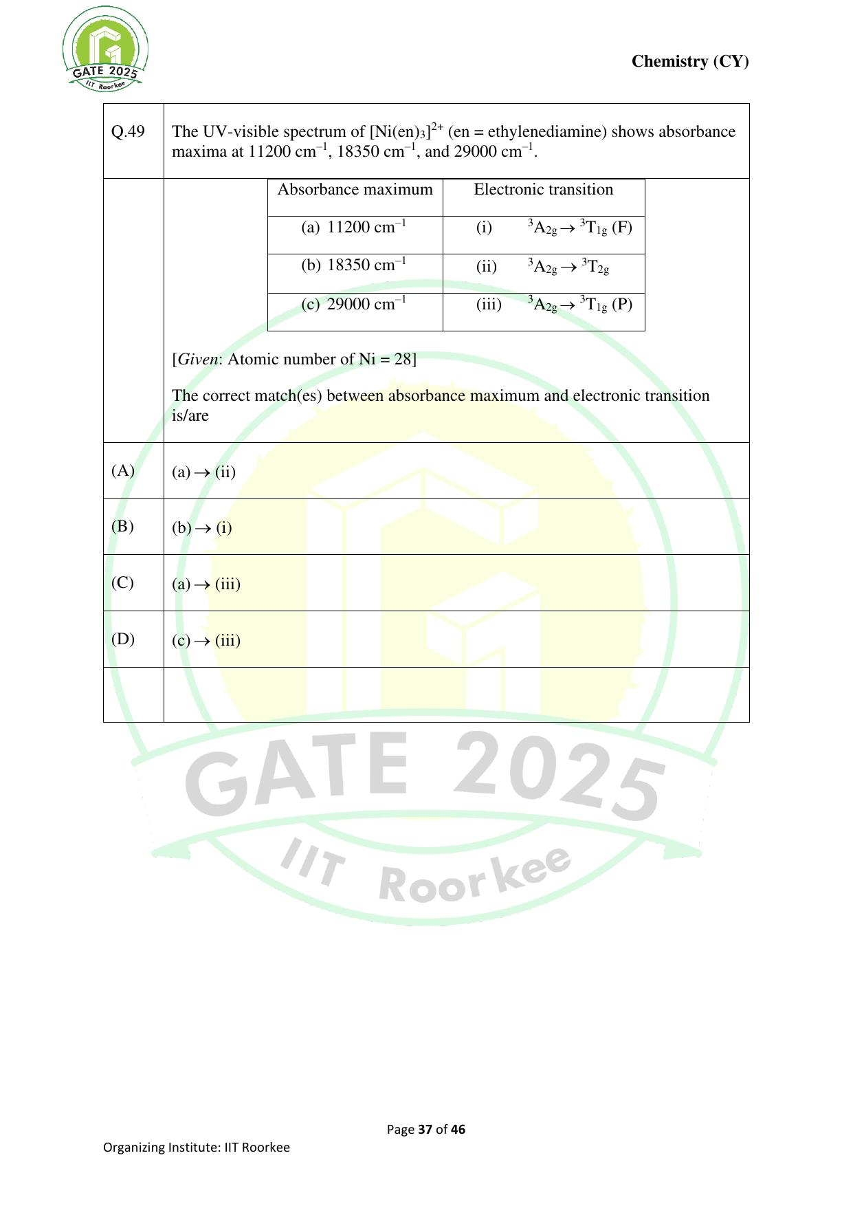 GATE 2025 Chemistry (CY) Question Paper - Page 37